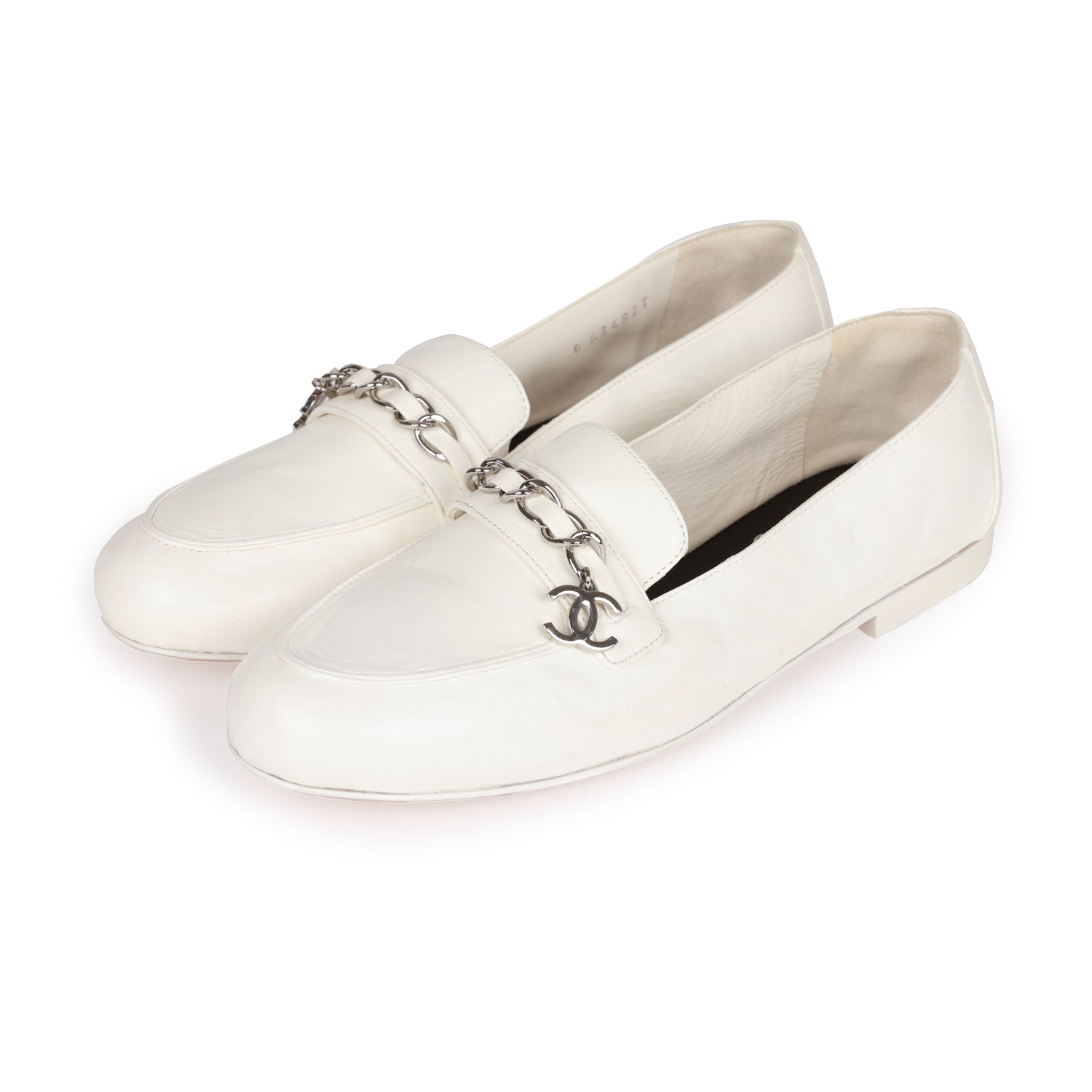 Chanel White Lambskin Loafers 37