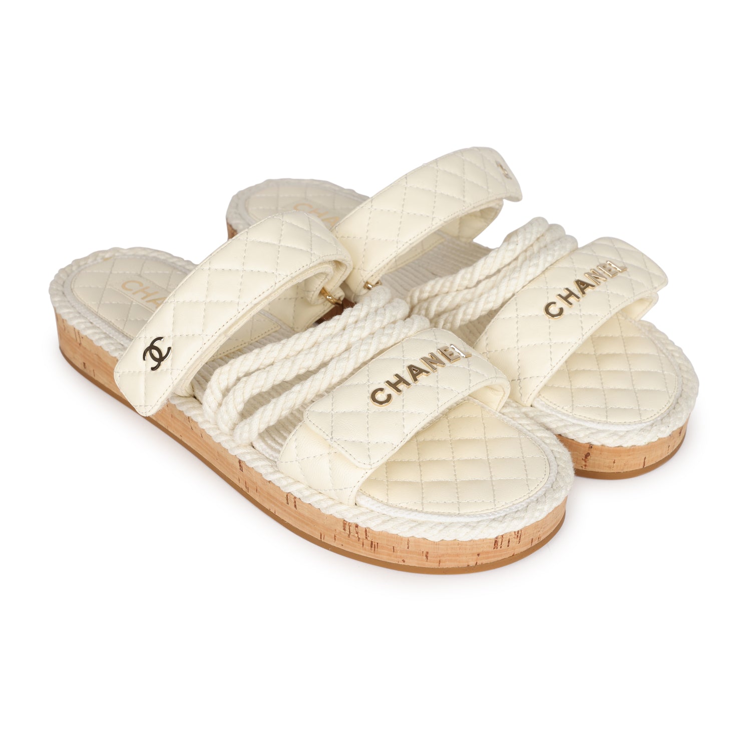 Chanel Rope Sandals White Lambskin Gold Hardware 41 EU - Image 3