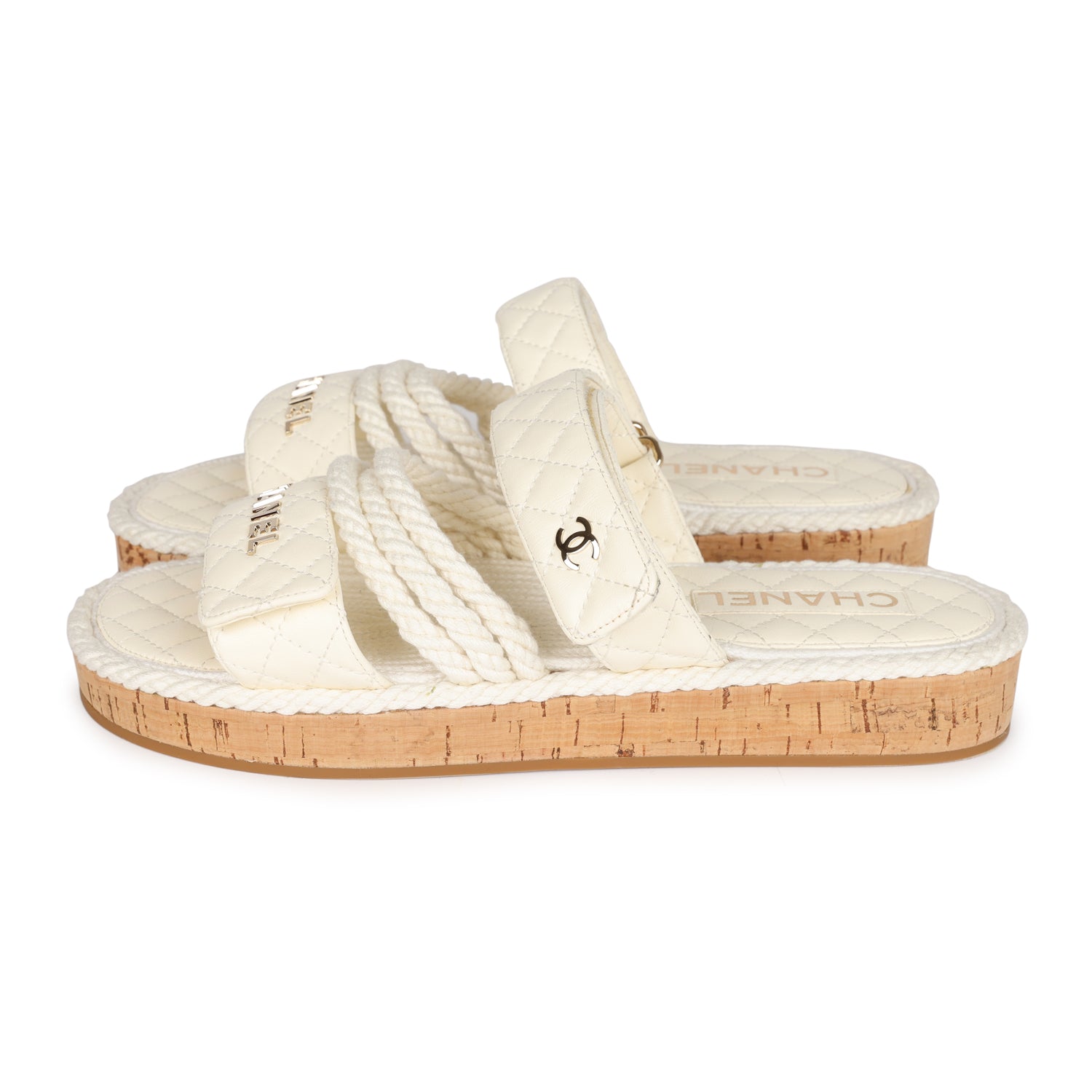Chanel Rope Sandals White Lambskin Gold Hardware 41 EU - Image 5