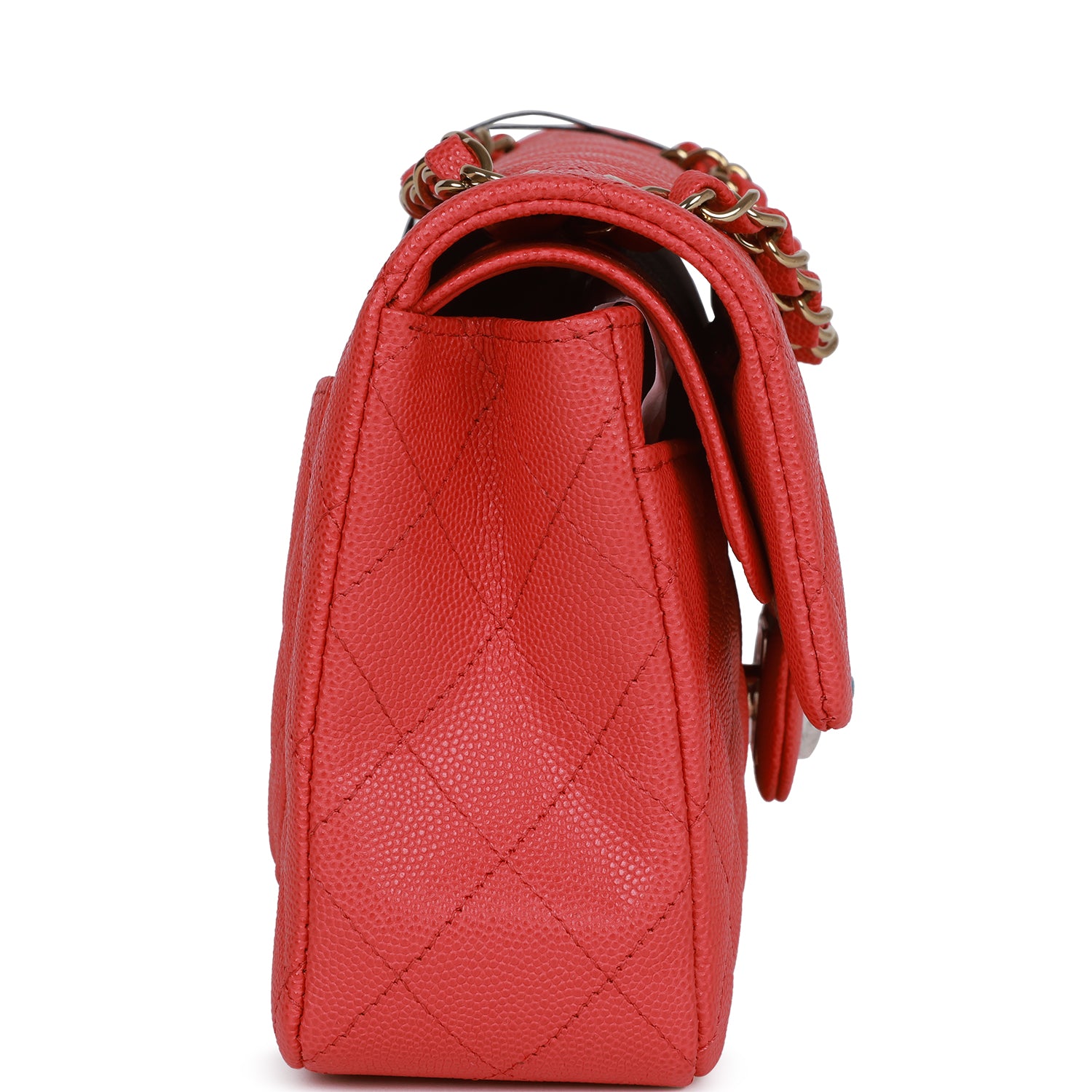 Chanel Small Classic Double Flap Red Caviar Light Gold Hardware - Image 3