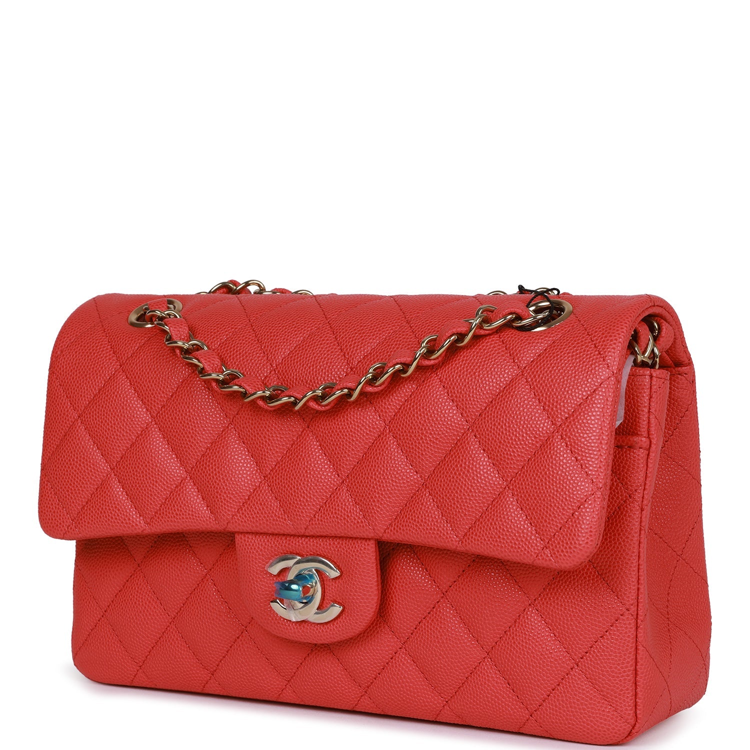 Chanel Small Classic Double Flap Red Caviar Light Gold Hardware - Image 5