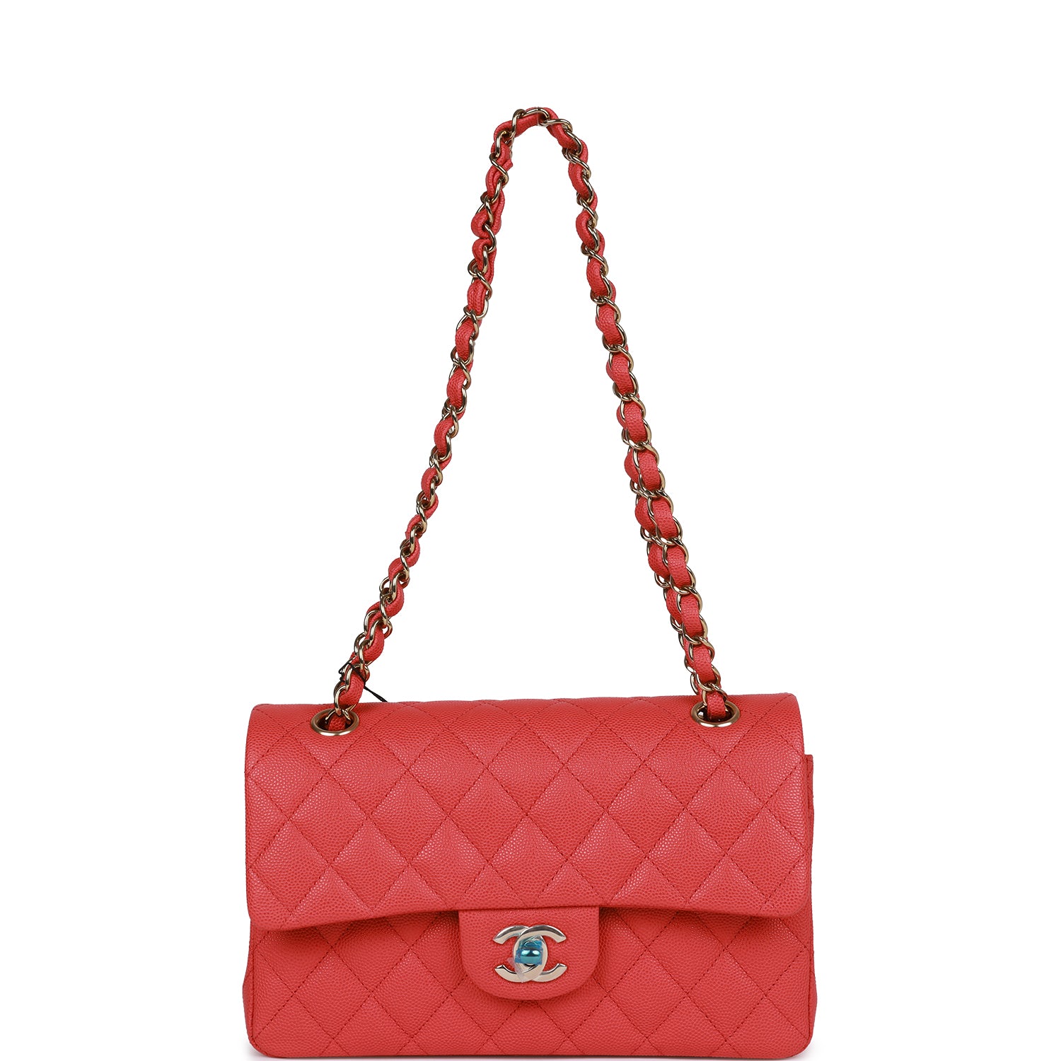 Chanel Small Classic Double Flap Red Caviar Light Gold Hardware - Image 7