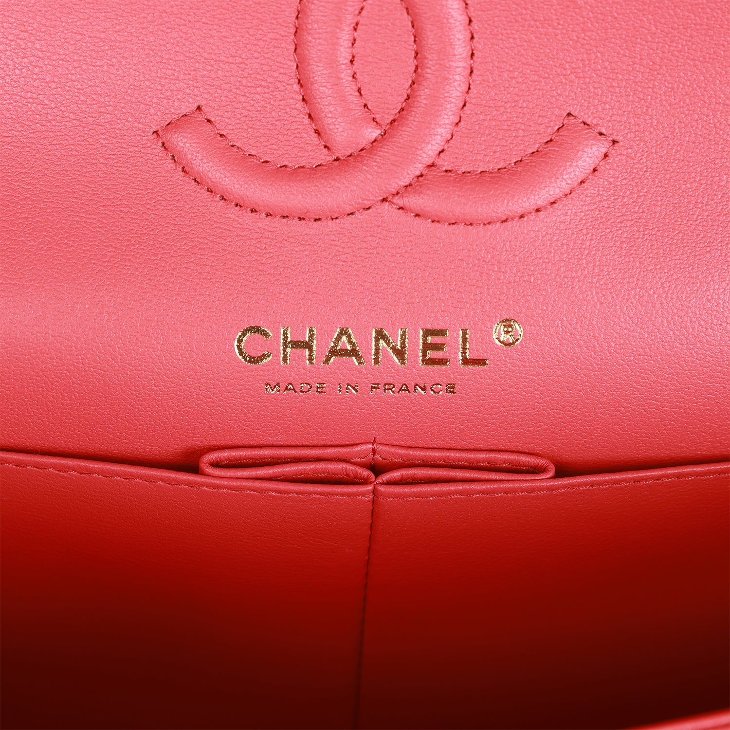 Chanel Small Classic Double Flap Red Caviar Light Gold Hardware - Image 9