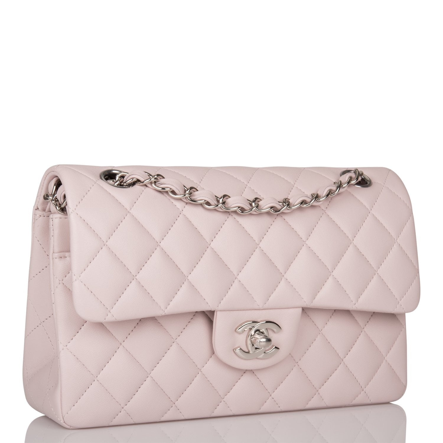 Chanel Small Classic Double Flap Bag Light Purple Lambskin Silver Hardware - Image 2