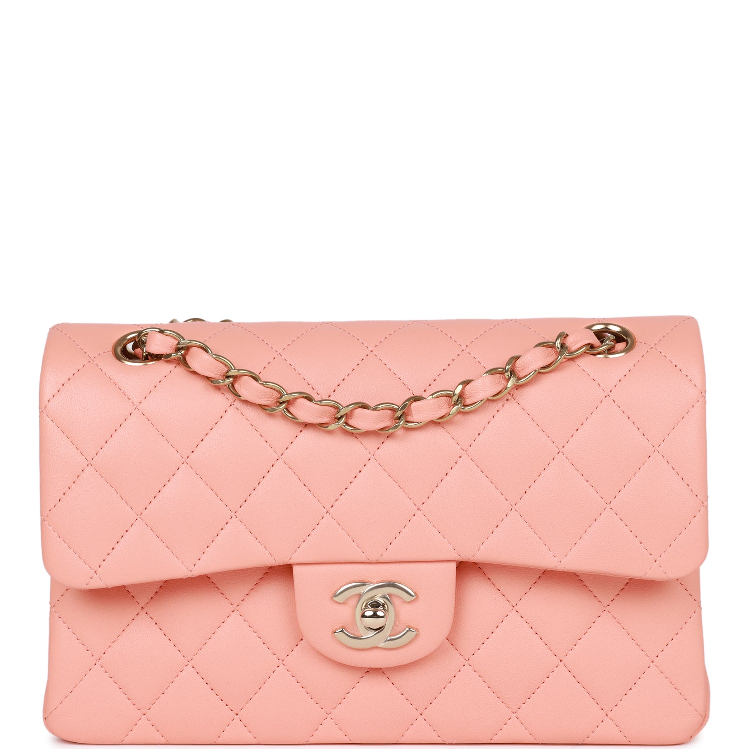 Chanel Small Classic Double Flap Pink Lambskin Light Gold Hardware