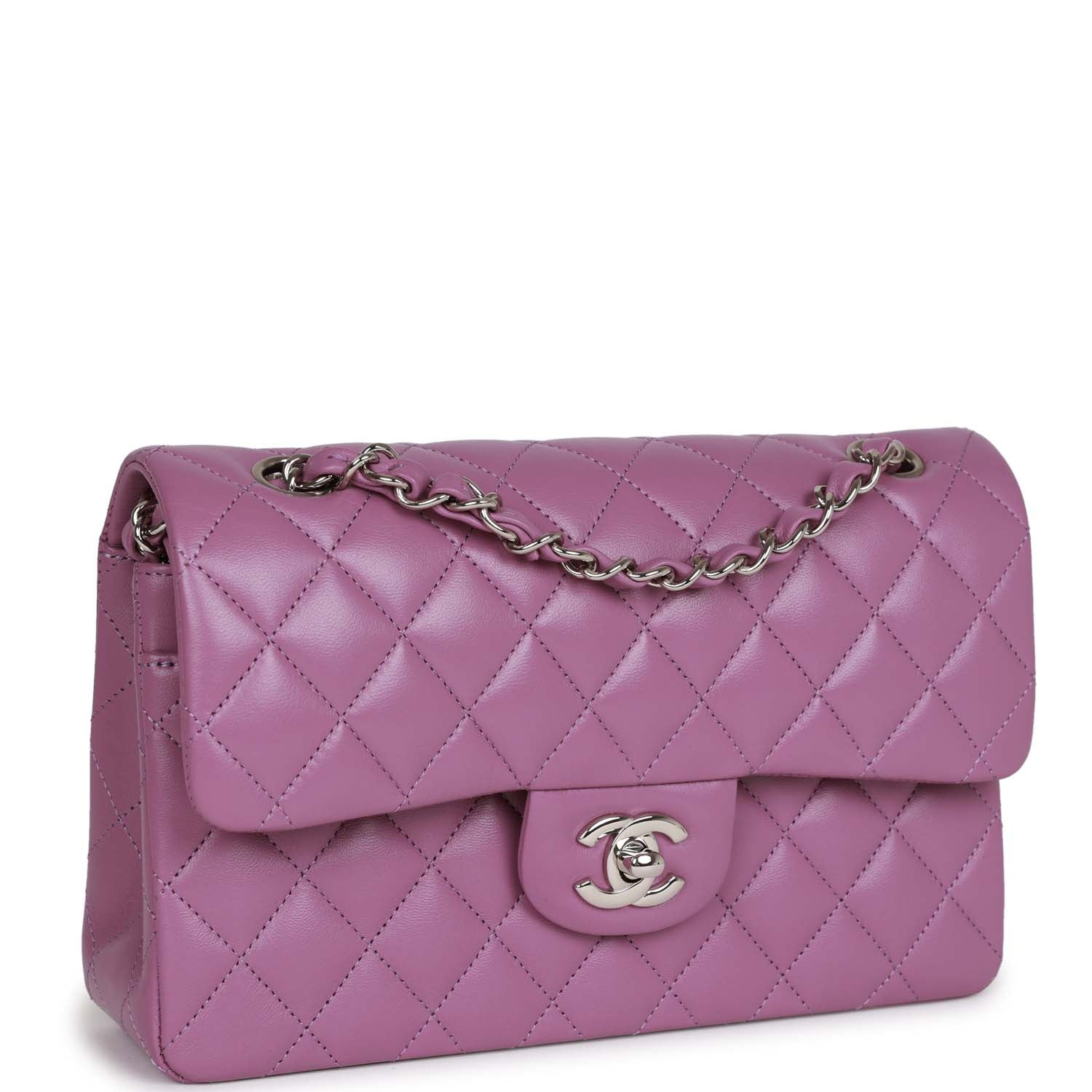 Chanel Small Classic Double Flap Bag Purple Lambskin Silver Hardware - Image 2