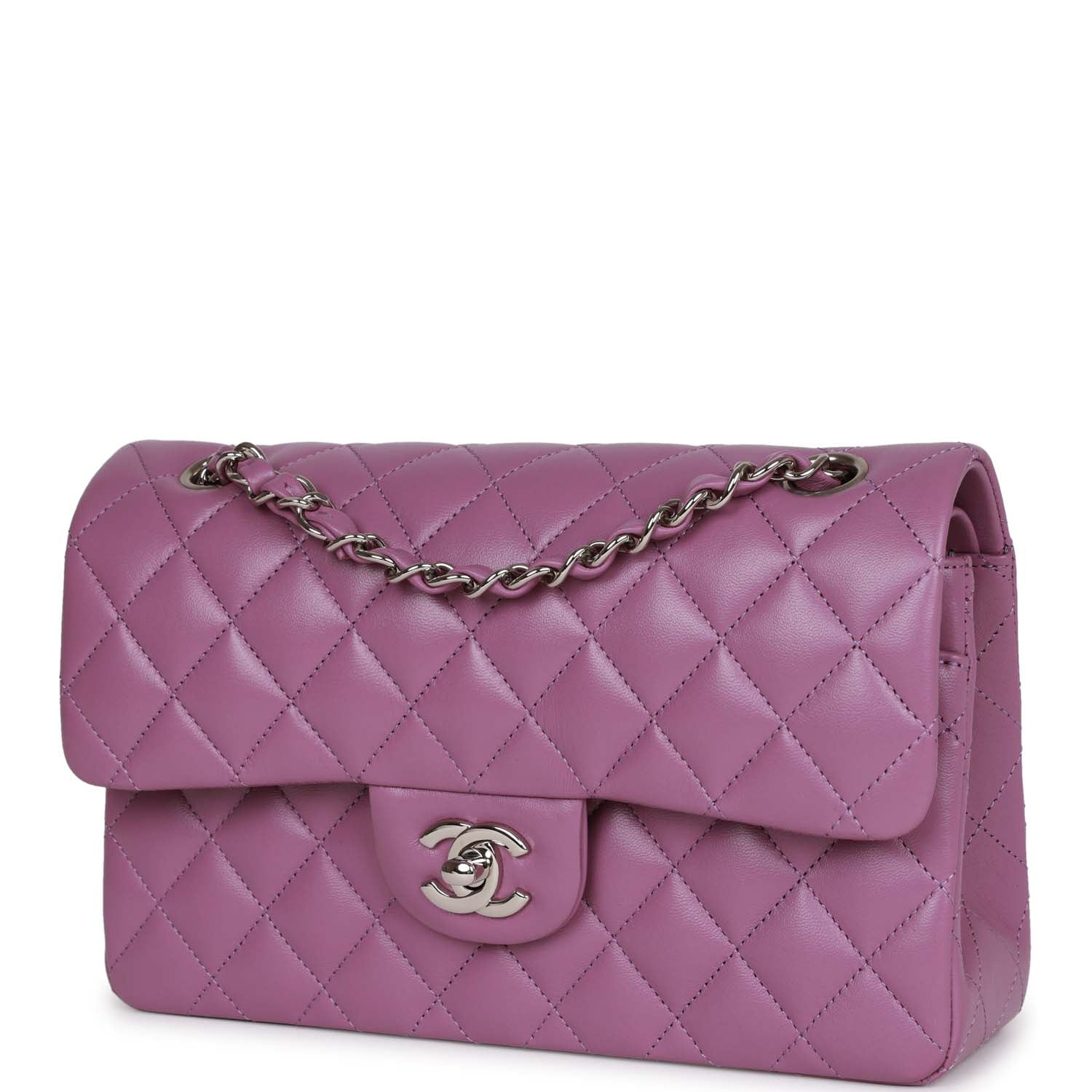 Chanel Small Classic Double Flap Bag Purple Lambskin Silver Hardware - Image 5
