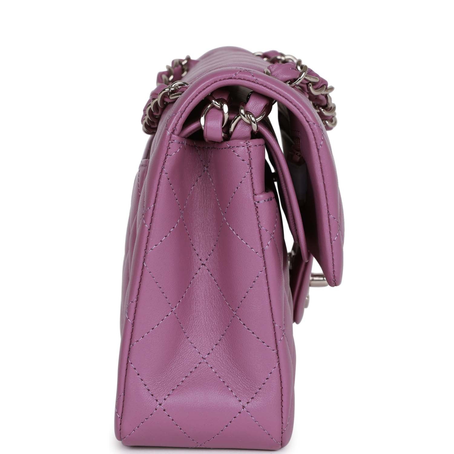 Chanel Small Classic Double Flap Bag Purple Lambskin Silver Hardware - Image 3