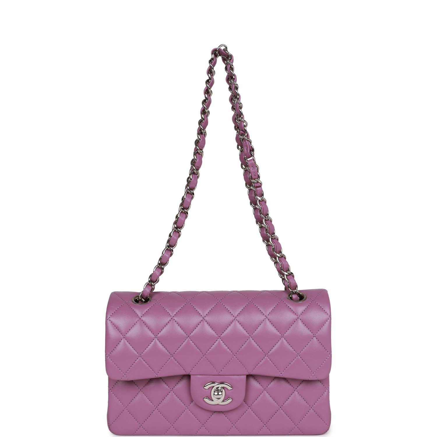 Chanel Small Classic Double Flap Bag Purple Lambskin Silver Hardware - Image 7