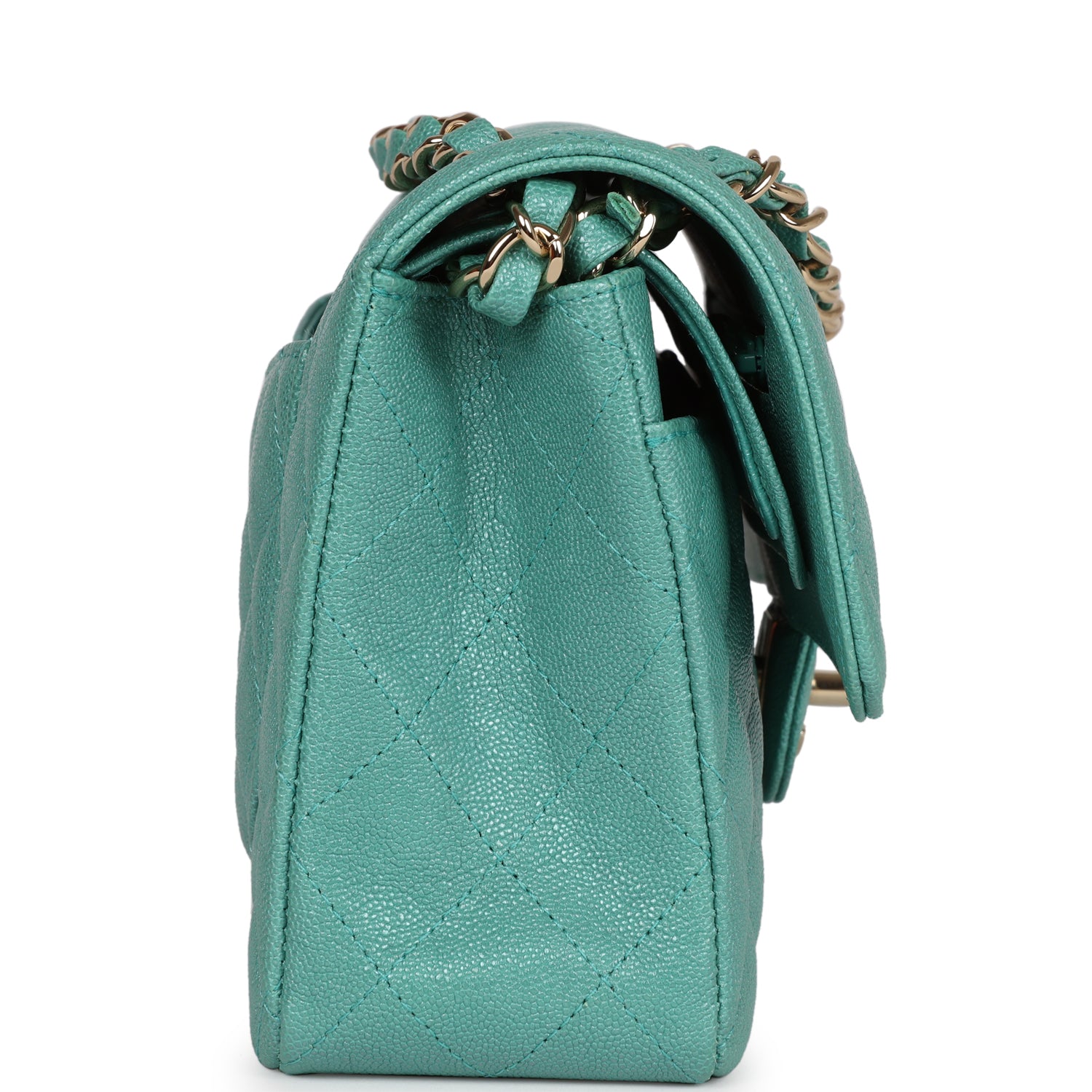 Chanel Small Classic Double Flap Turquoise Iridescent Caviar Light Gold Hardware - Image 3