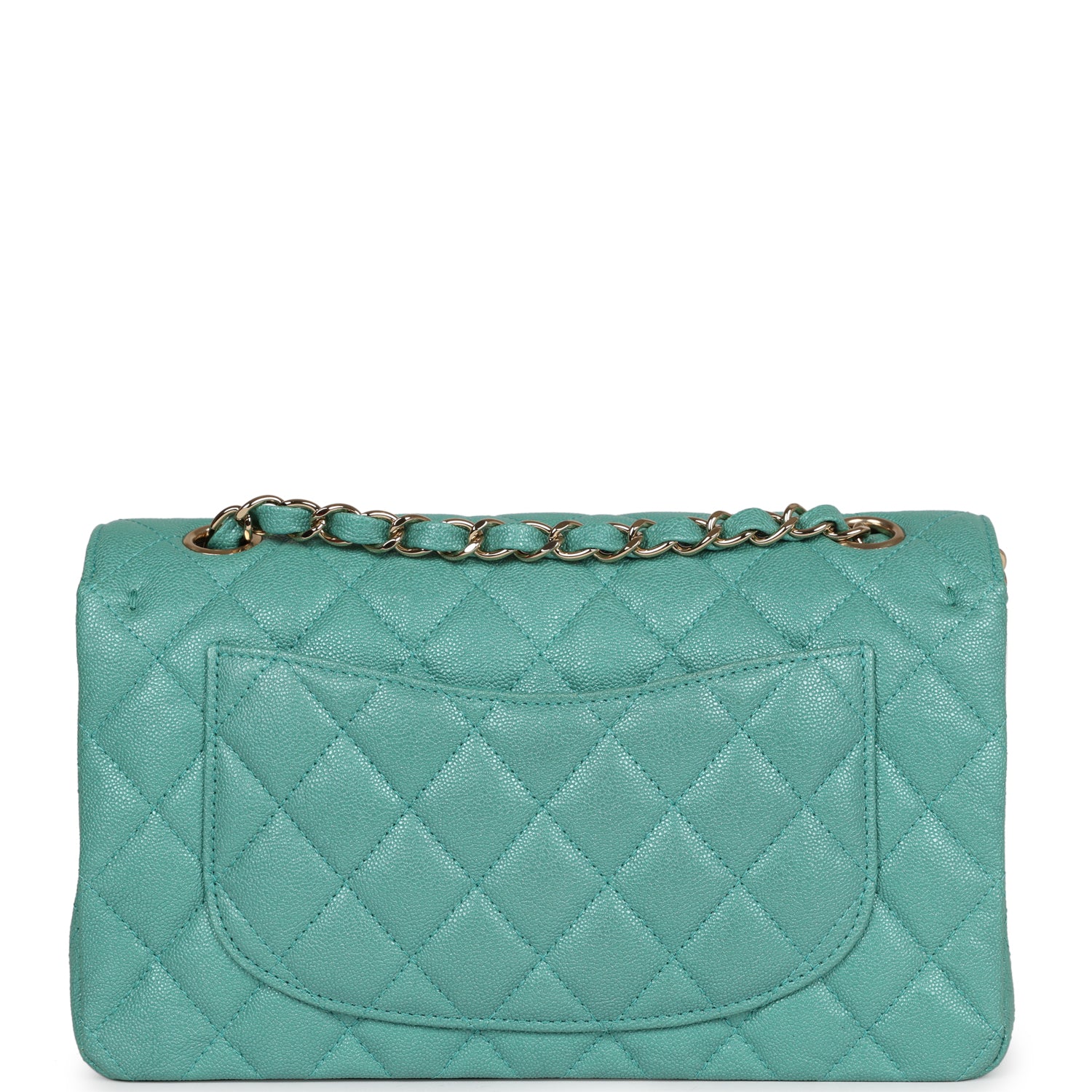 Chanel Small Classic Double Flap Turquoise Iridescent Caviar Light Gold Hardware - Image 4