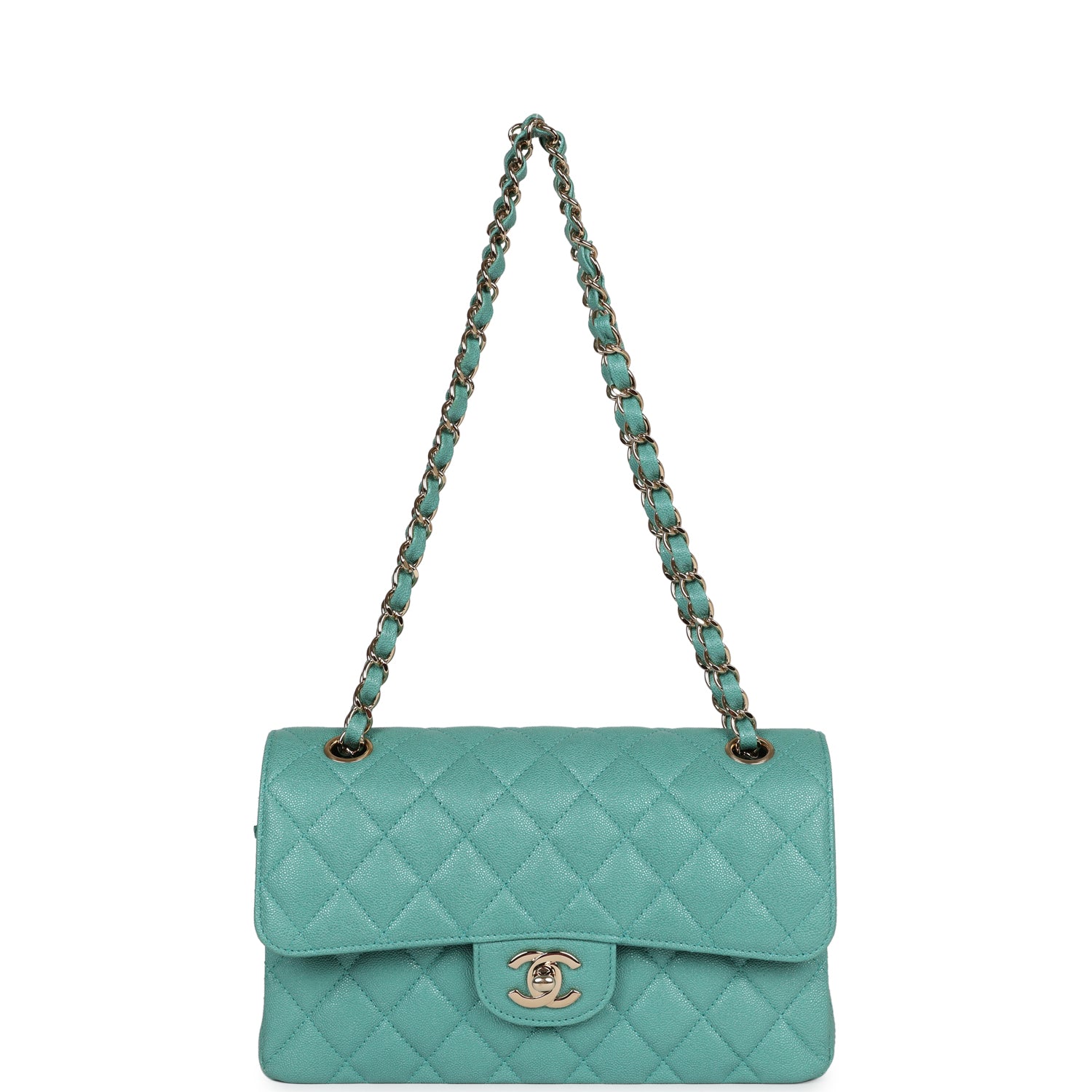 Chanel Small Classic Double Flap Turquoise Iridescent Caviar Light Gold Hardware - Image 7