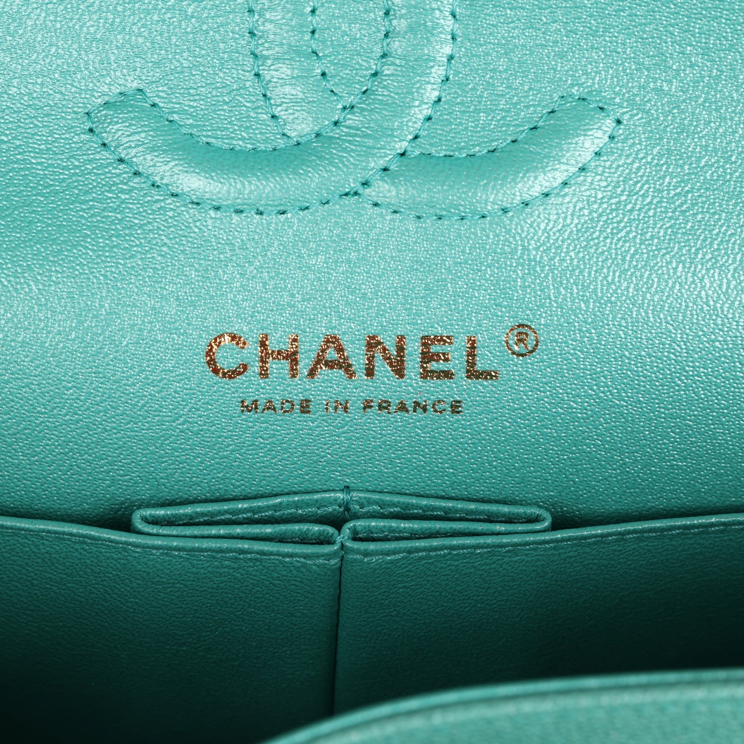 Chanel Small Classic Double Flap Turquoise Iridescent Caviar Light Gold Hardware - Image 8