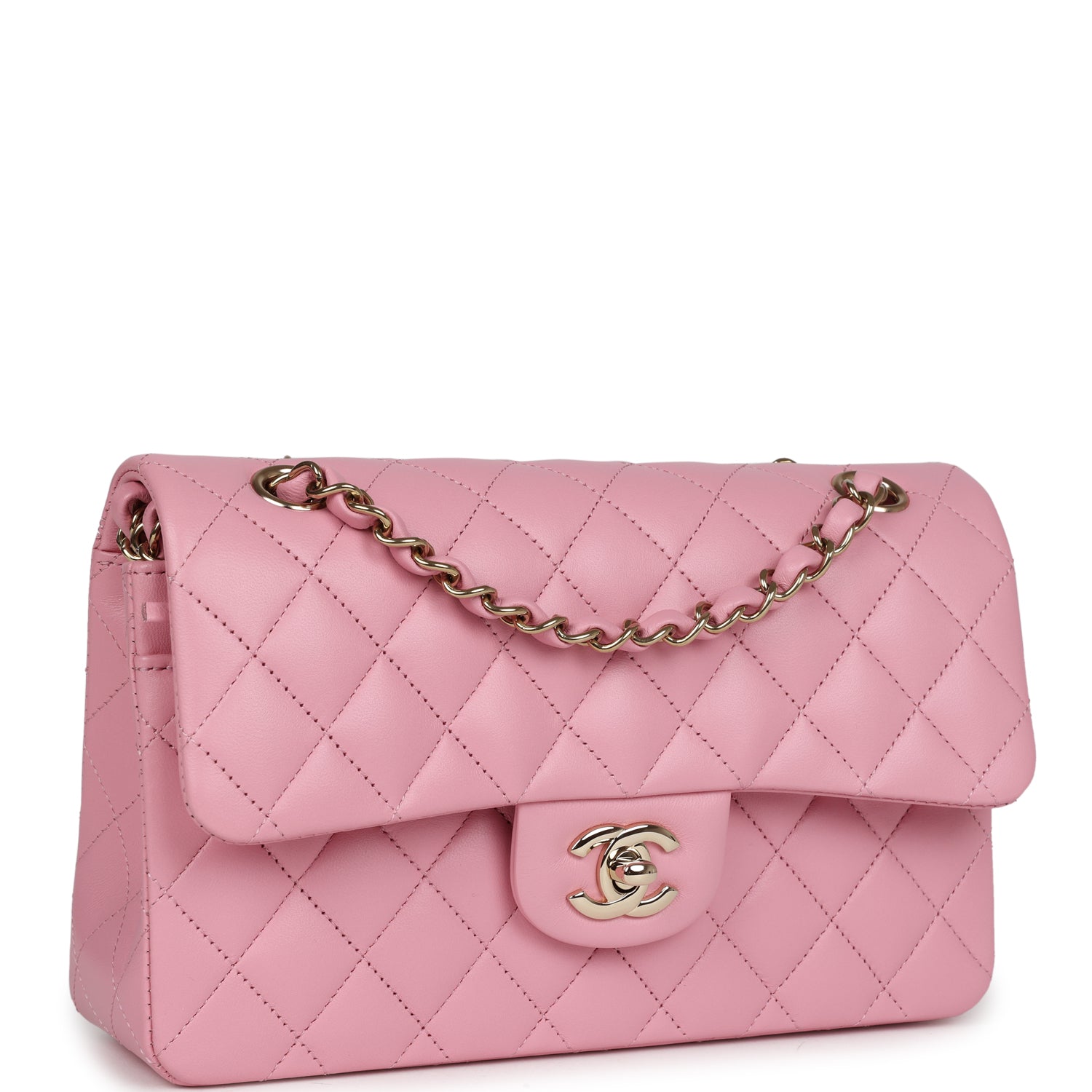 Chanel Small Classic Double Flap Dark Pink Lambskin Light Gold Hardware - Image 2