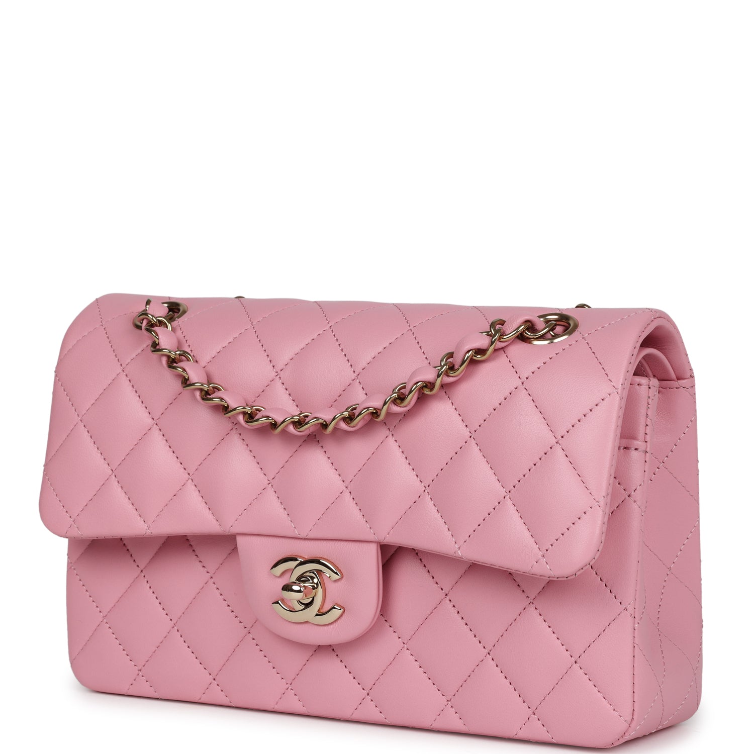 Chanel Small Classic Double Flap Dark Pink Lambskin Light Gold Hardware - Image 5