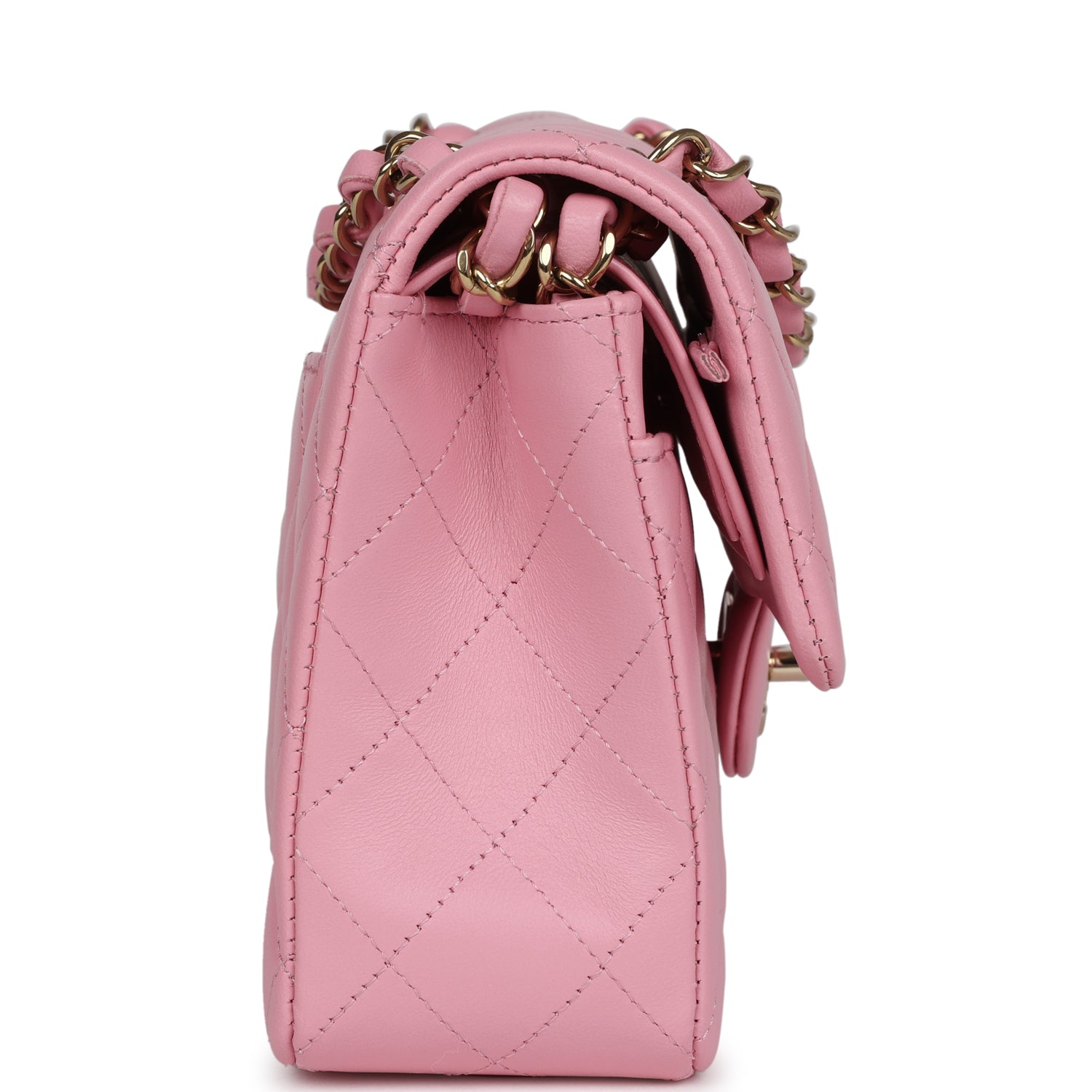 Chanel Small Classic Double Flap Dark Pink Lambskin Light Gold Hardware - Image 3