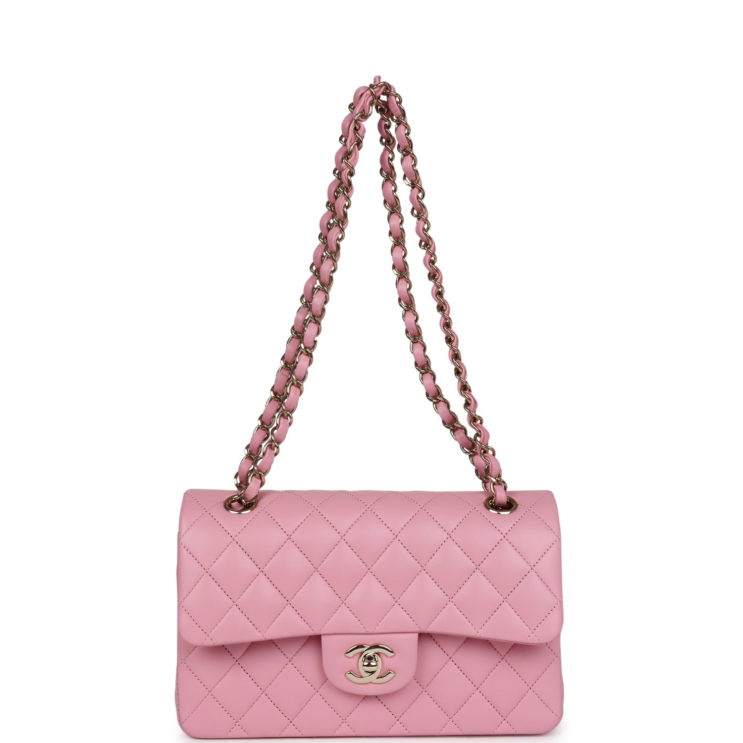 Chanel Small Classic Double Flap Dark Pink Lambskin Light Gold Hardware - Image 7