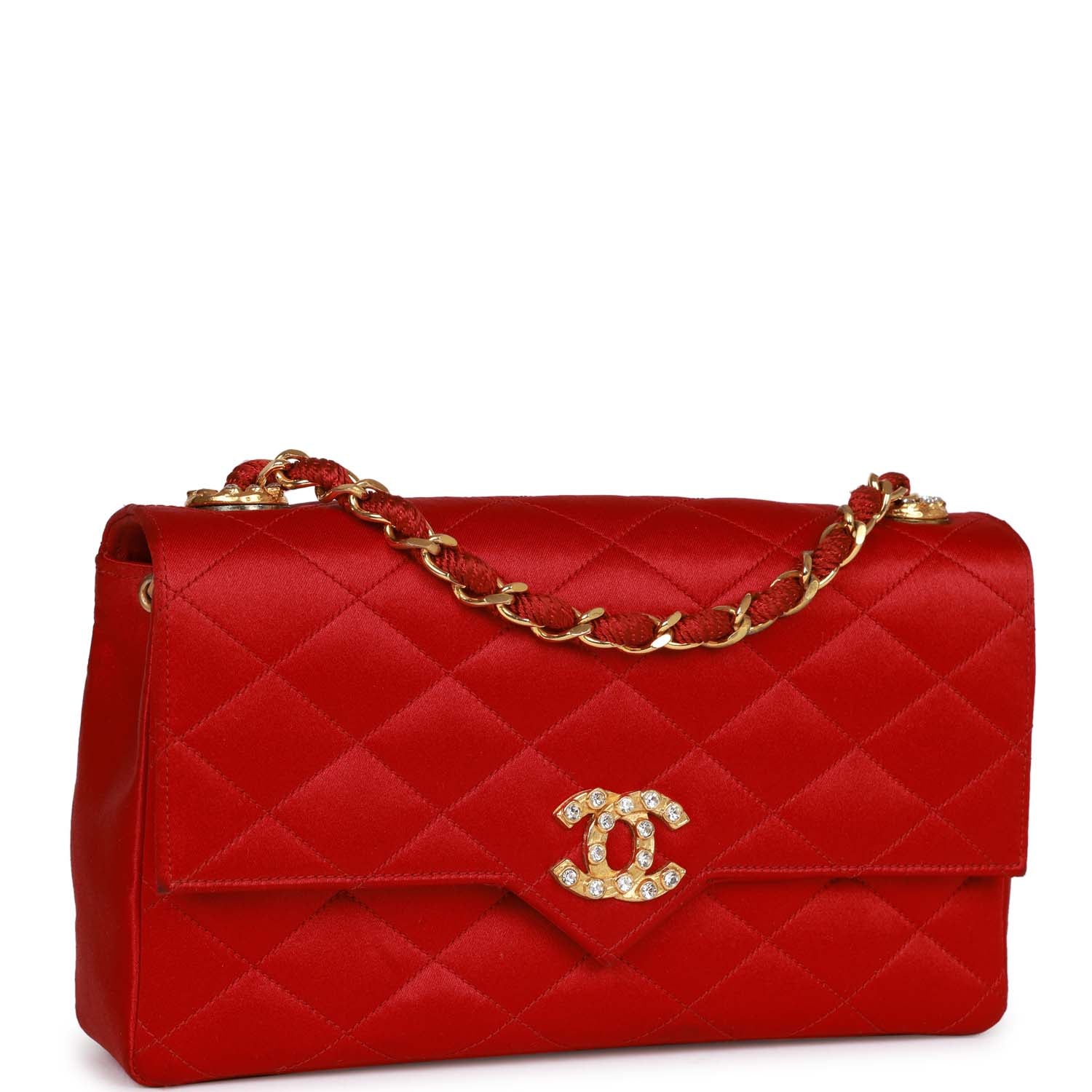 Vintage Chanel Small Flap Bag Red Satin Gold Hardware - Image 2