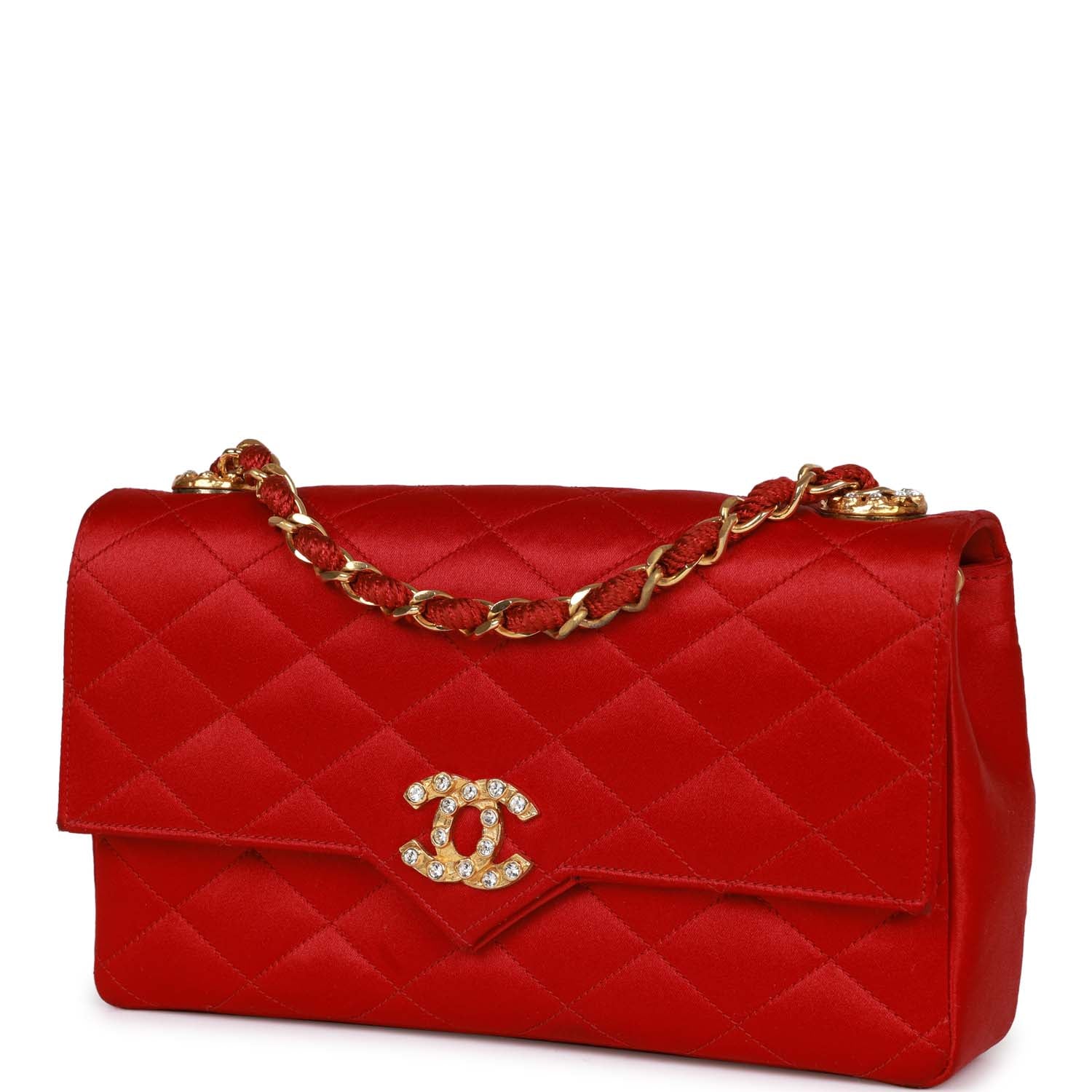 Vintage Chanel Small Flap Bag Red Satin Gold Hardware - Image 5