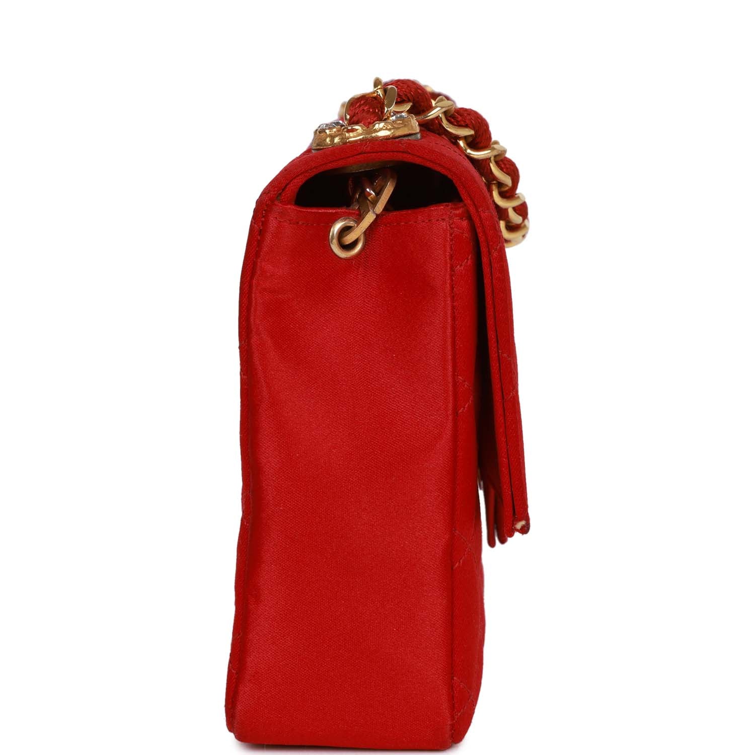 Vintage Chanel Small Flap Bag Red Satin Gold Hardware - Image 3