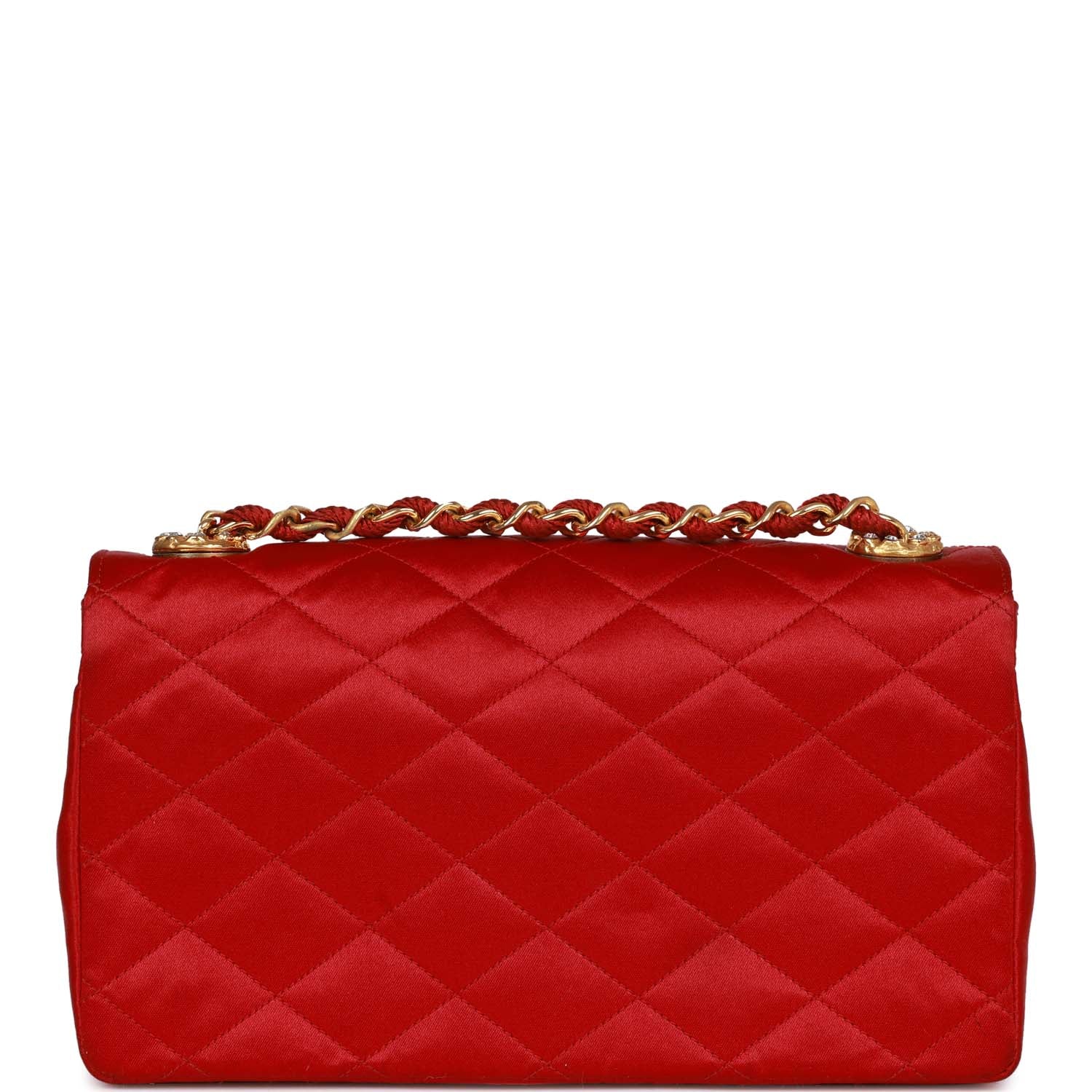 Vintage Chanel Small Flap Bag Red Satin Gold Hardware - Image 4