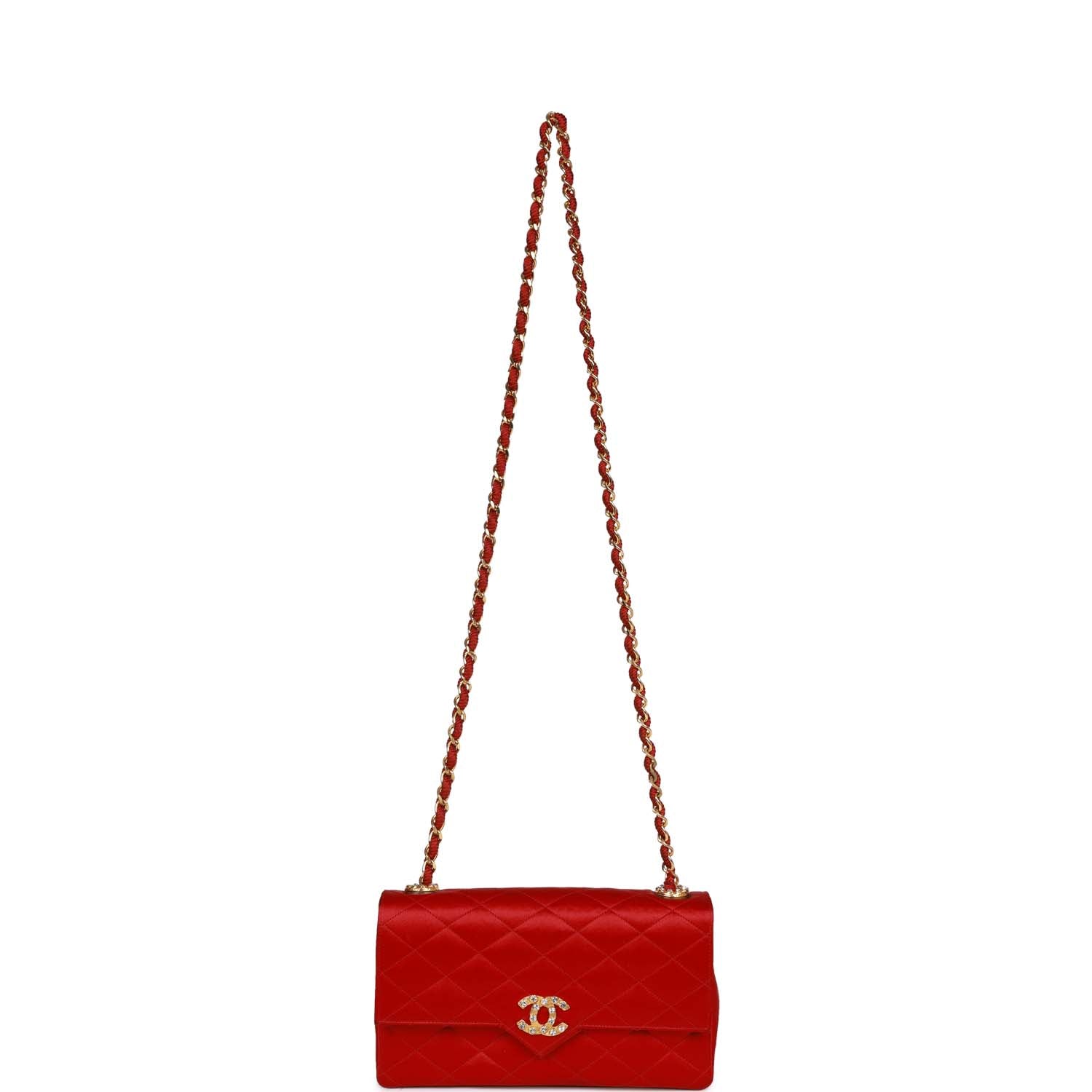 Vintage Chanel Small Flap Bag Red Satin Gold Hardware - Image 7
