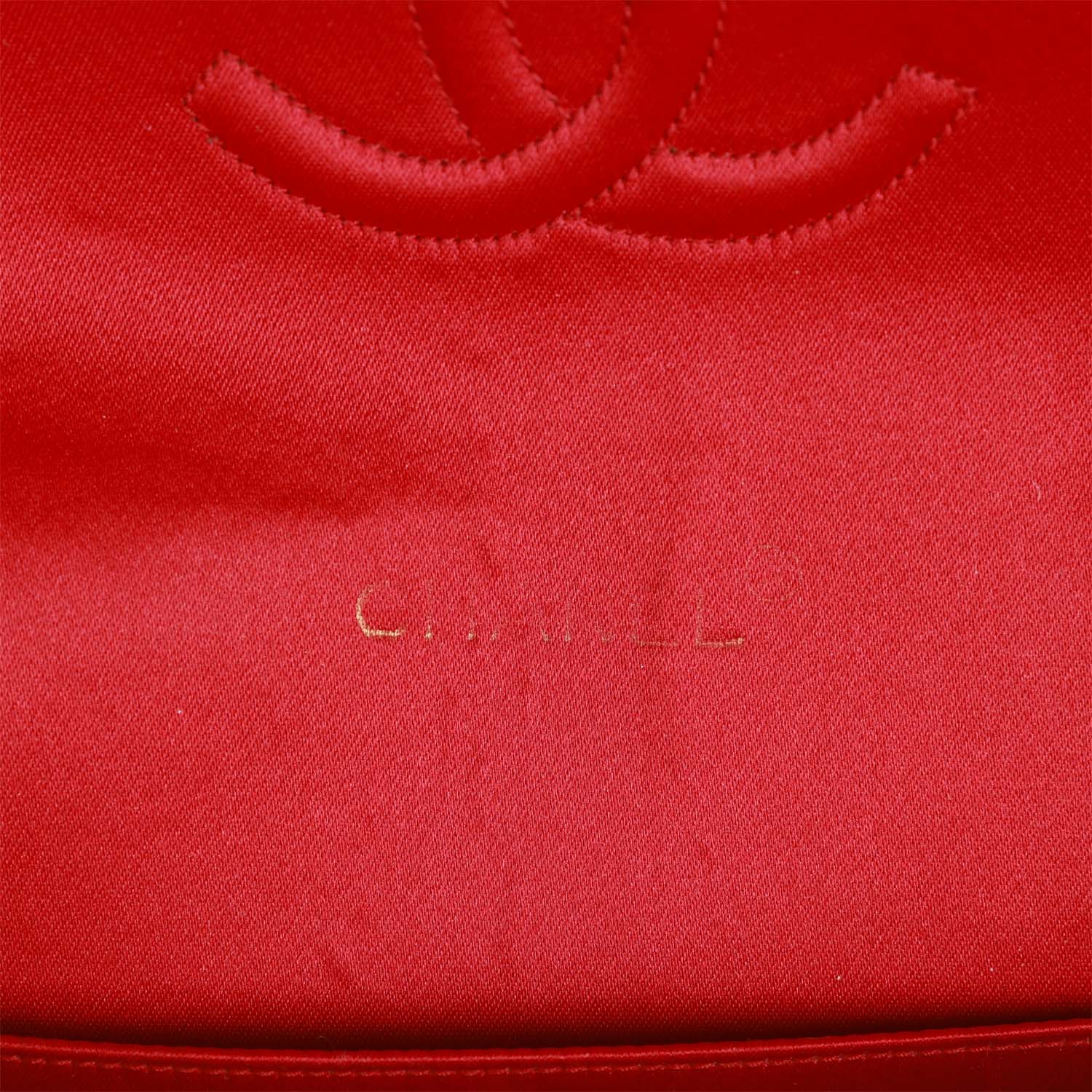 Vintage Chanel Small Flap Bag Red Satin Gold Hardware - Image 8