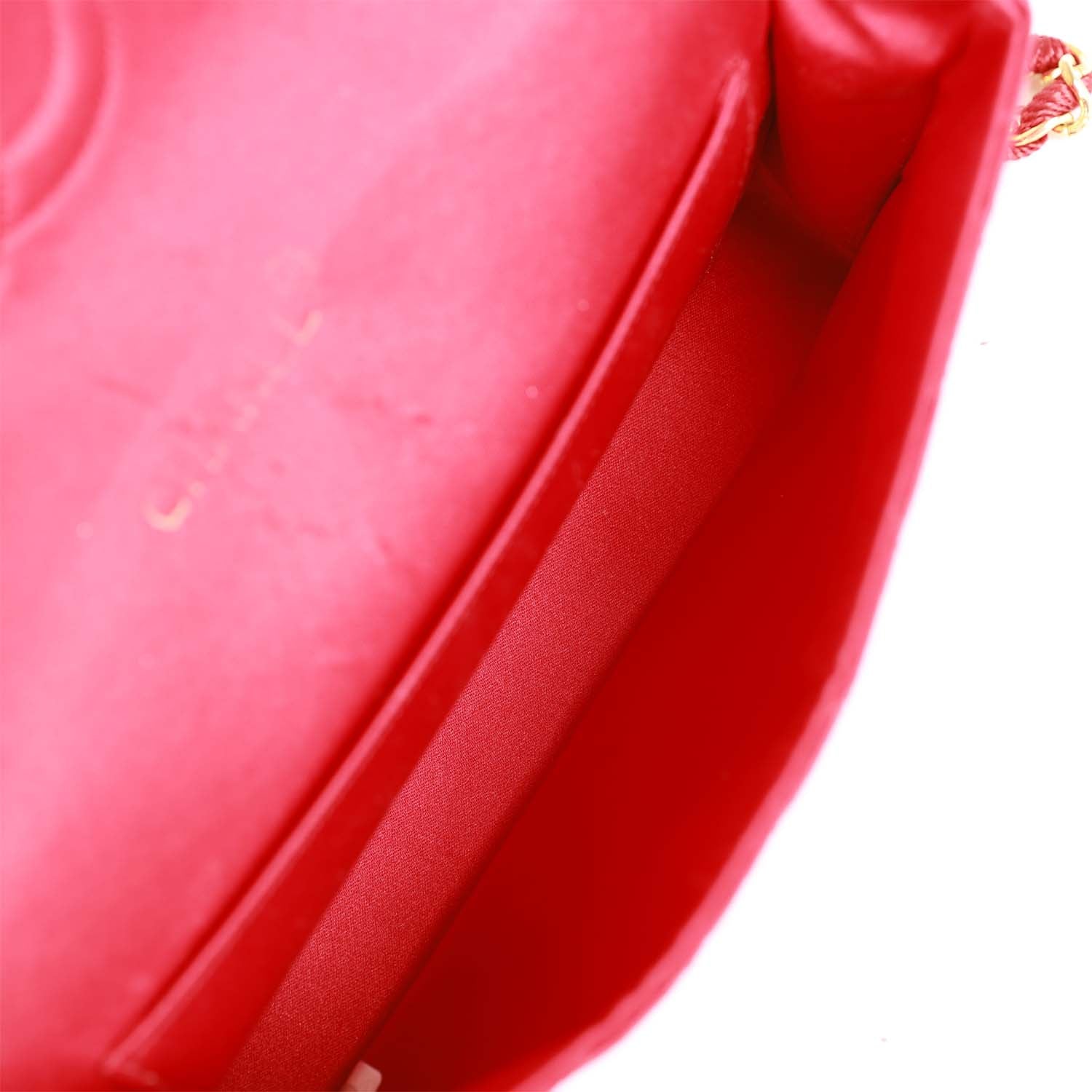 Vintage Chanel Small Flap Bag Red Satin Gold Hardware - Image 9