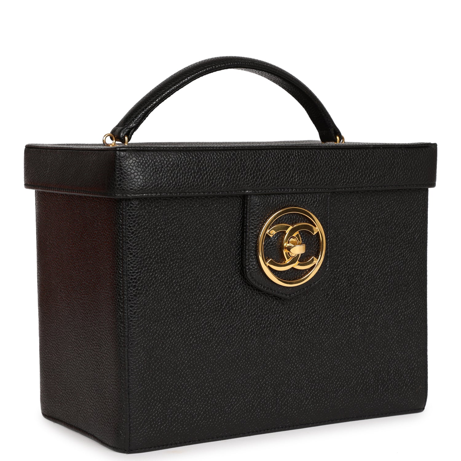Vintage Chanel Large Vanity Bag Black Caviar Gold Hardware - Image 2