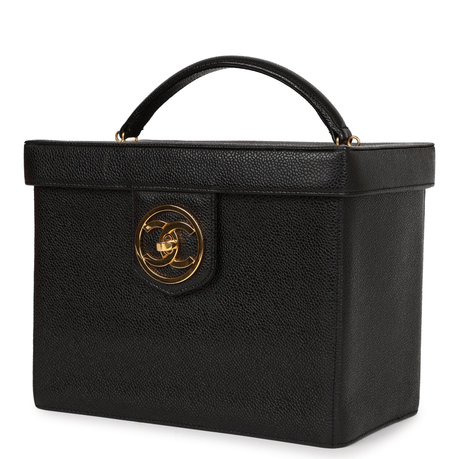 Vintage Chanel Large Vanity Bag Black Caviar Gold Hardware - Image 3