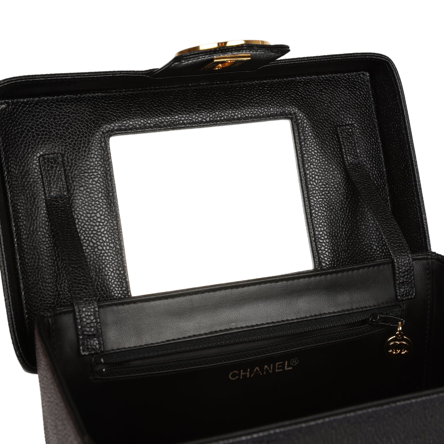 Vintage Chanel Large Vanity Bag Black Caviar Gold Hardware - Image 8