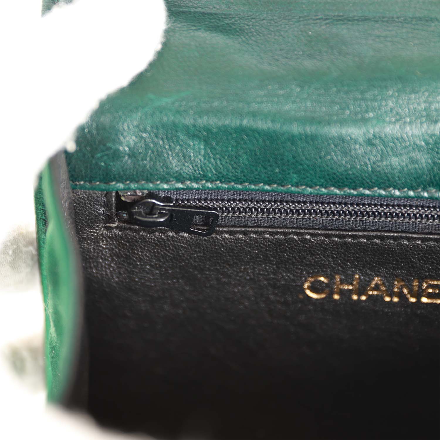 Vintage Chanel Mini Camellia Flap Bag Green Satin Gold Hardware - Image 8