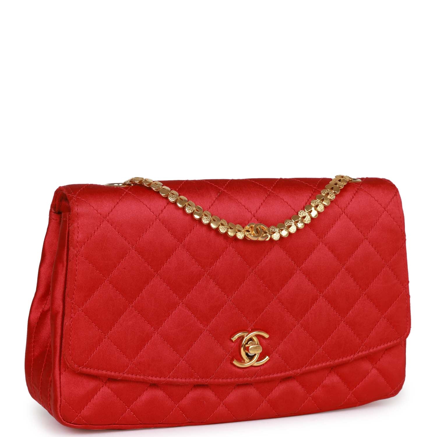 Vintage Chanel Flap Bag Red Satin Gold Hardware - Image 2