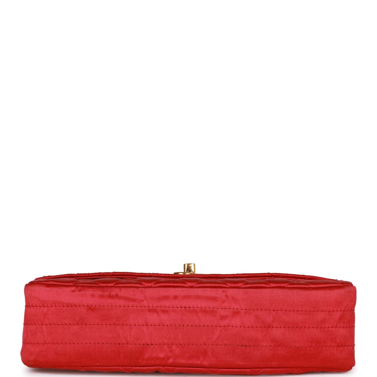 Vintage Chanel Flap Bag Red Satin Gold Hardware - Image 6