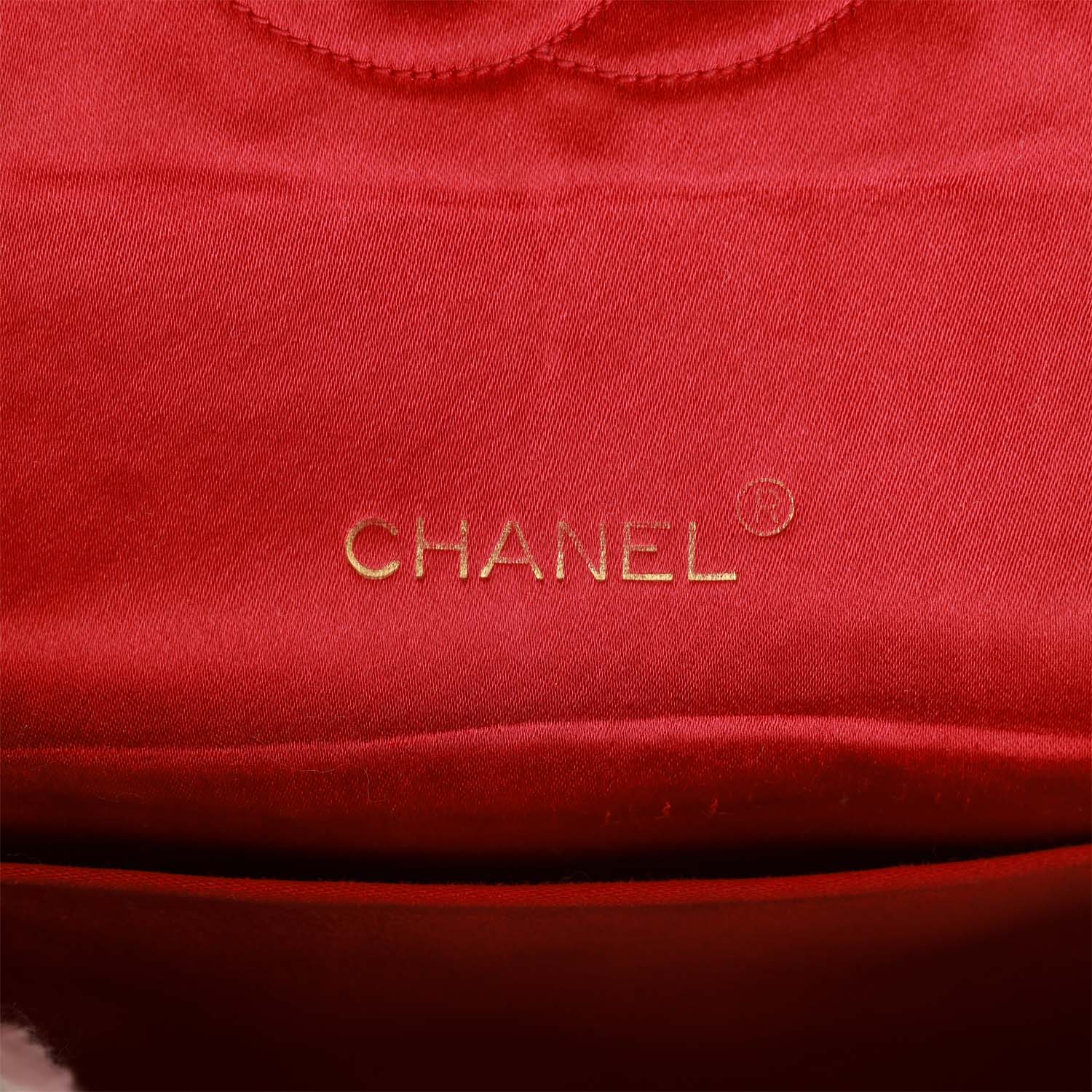Vintage Chanel Flap Bag Red Satin Gold Hardware - Image 8
