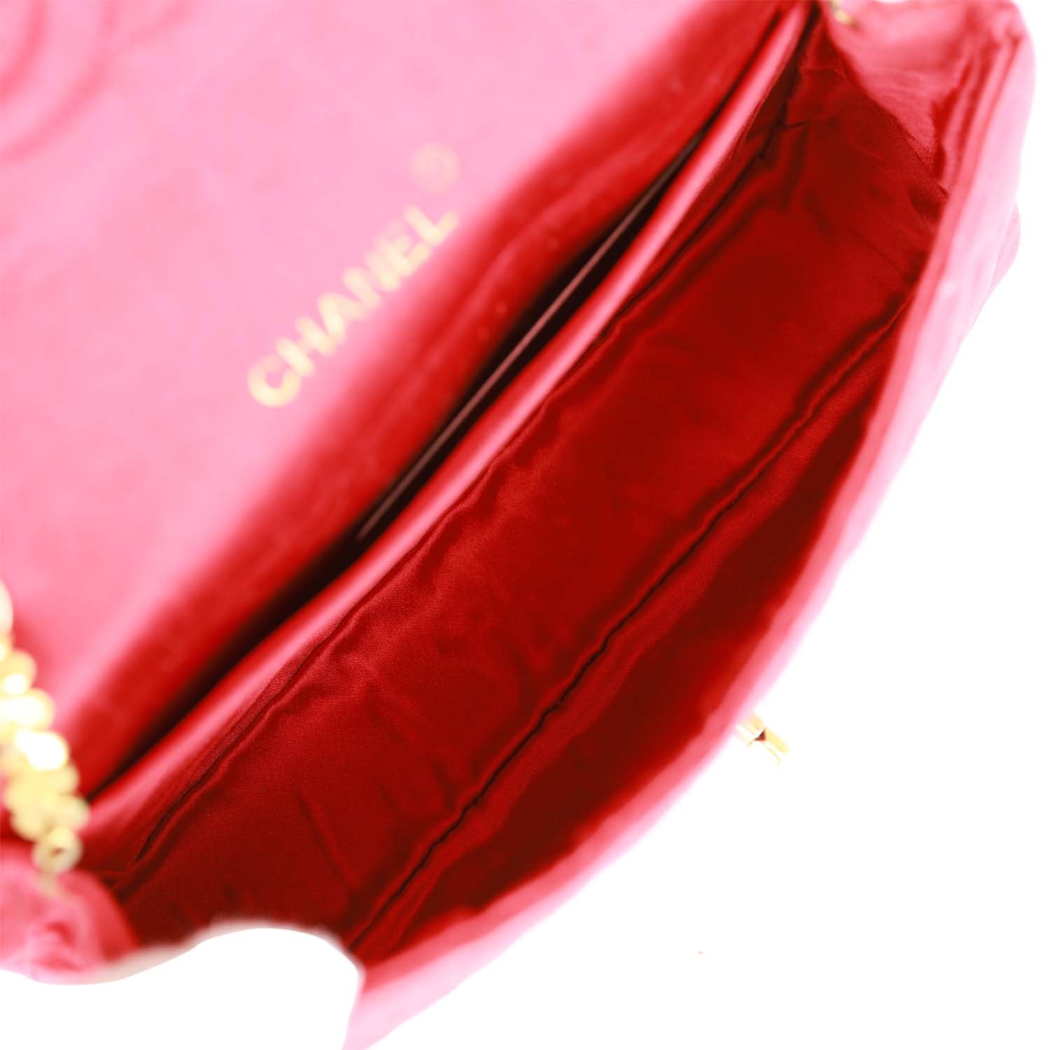 Vintage Chanel Flap Bag Red Satin Gold Hardware - Image 9