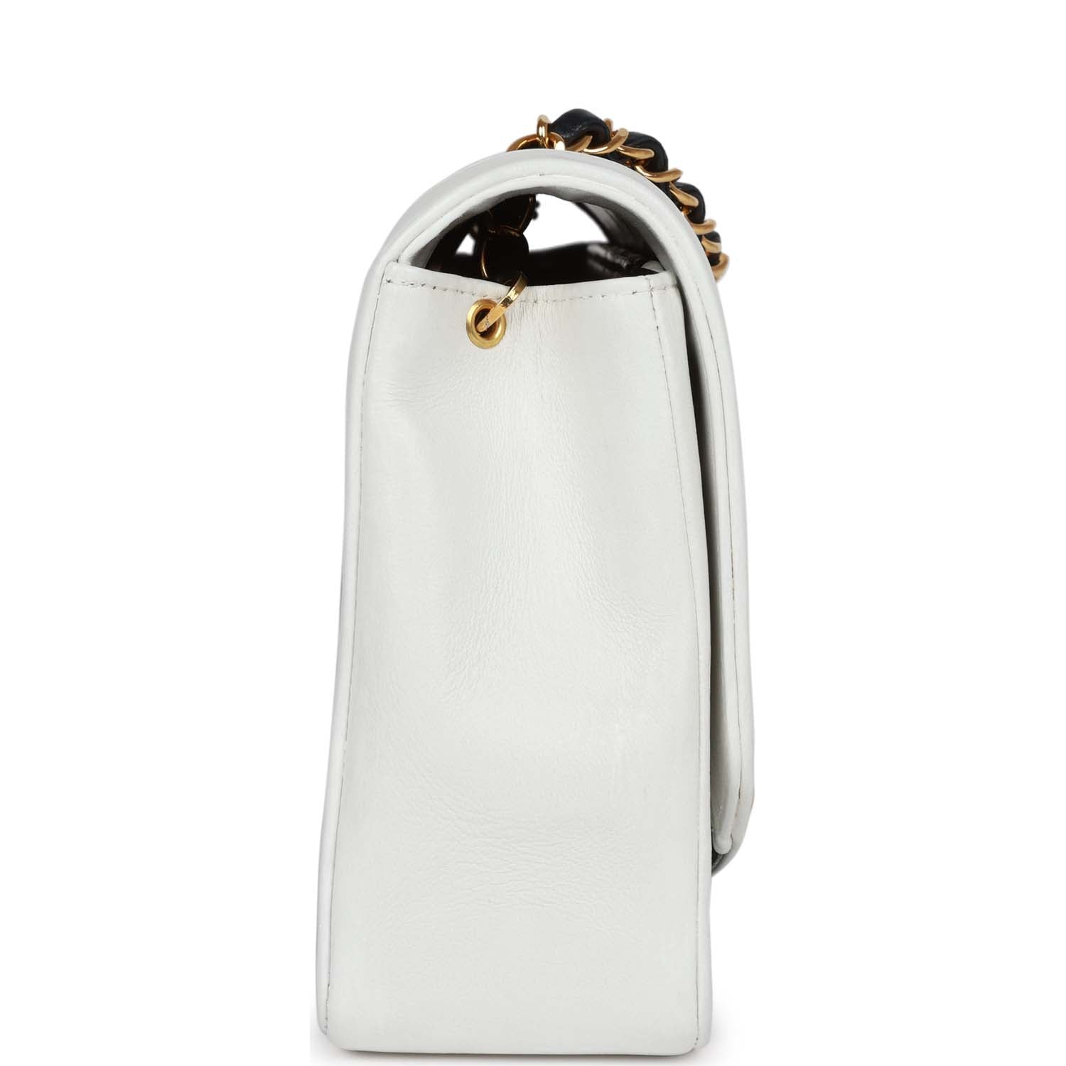 Vintage Chanel Small Diana Flap Bag White and Navy Lambskin Gold Hardware - Image 3