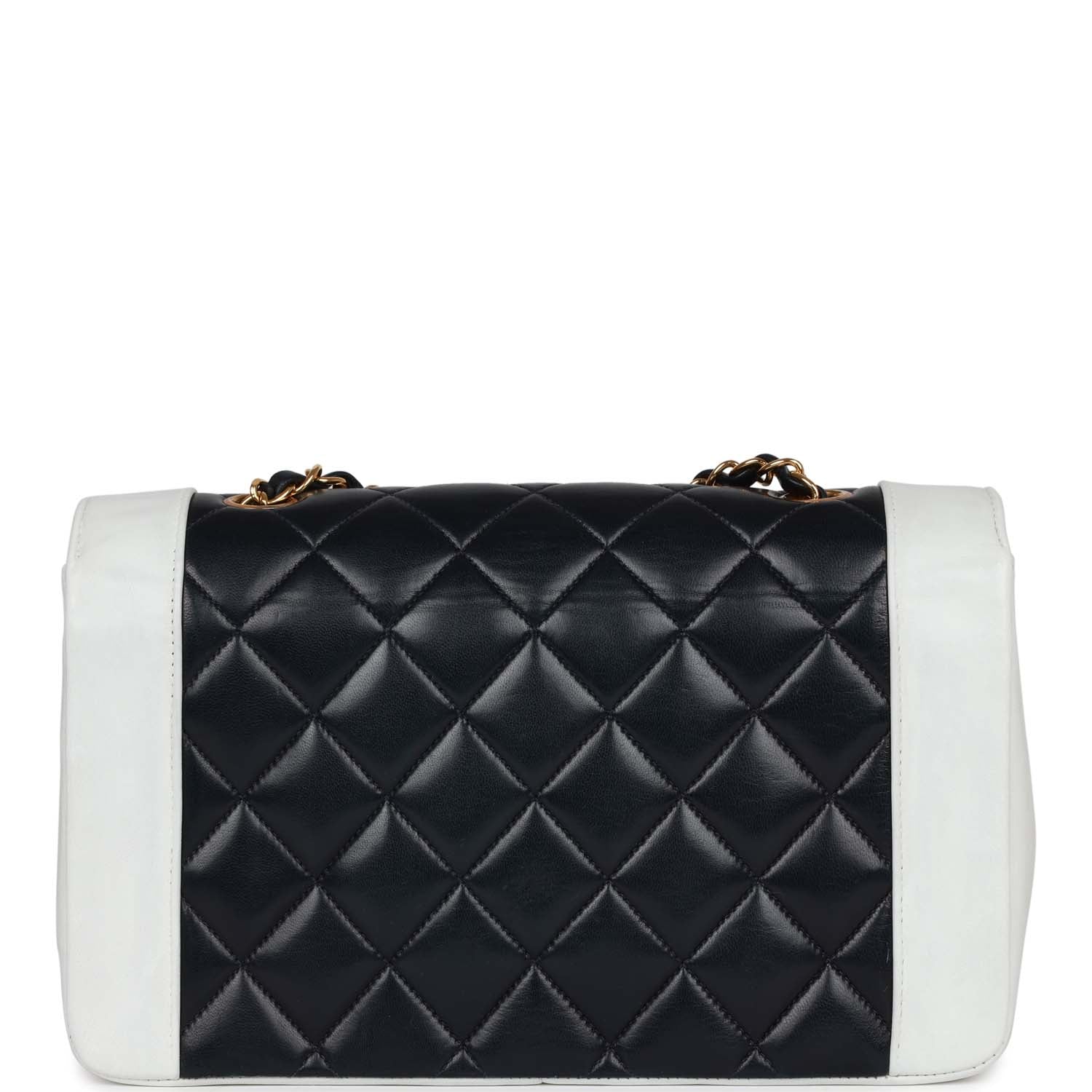 Vintage Chanel Small Diana Flap Bag White and Navy Lambskin Gold Hardware - Image 4