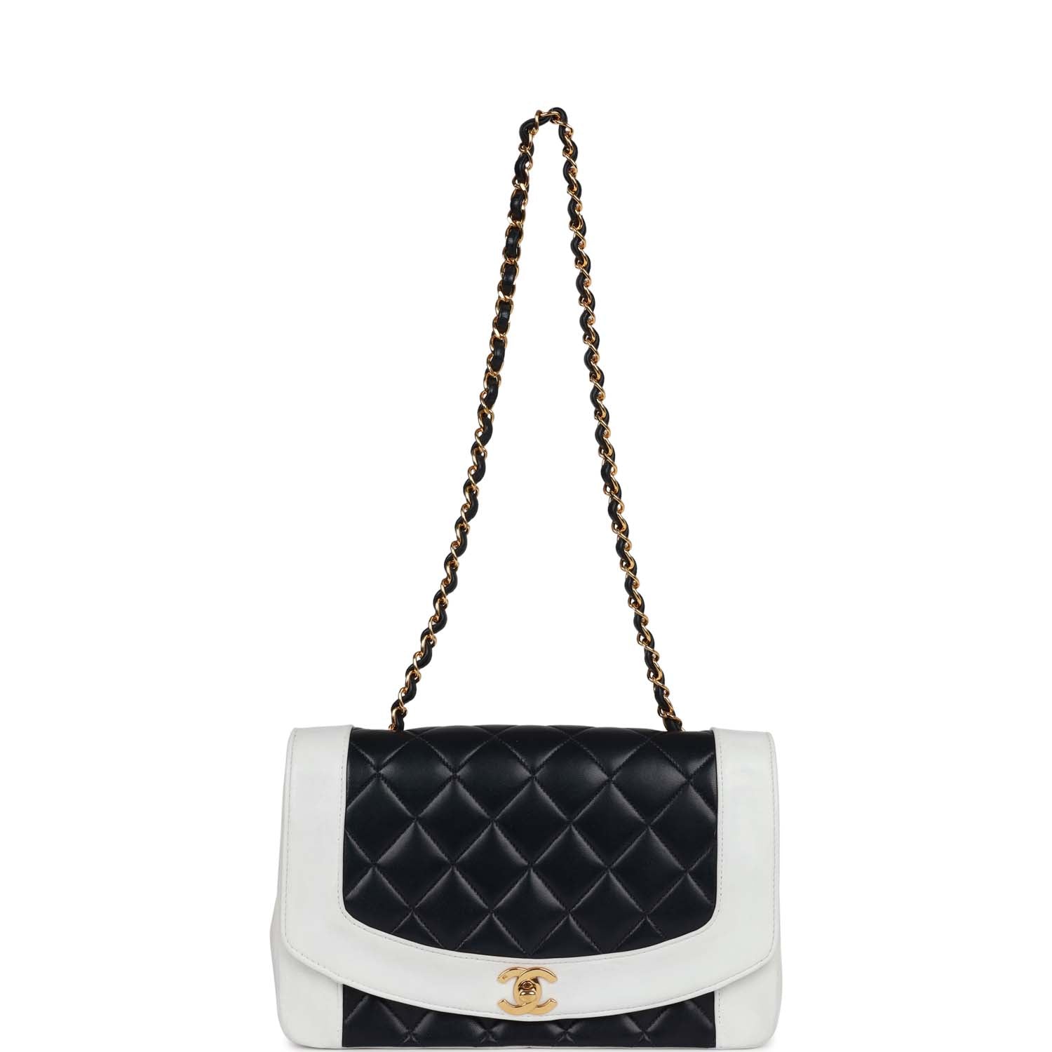 Vintage Chanel Small Diana Flap Bag White and Navy Lambskin Gold Hardware - Image 7