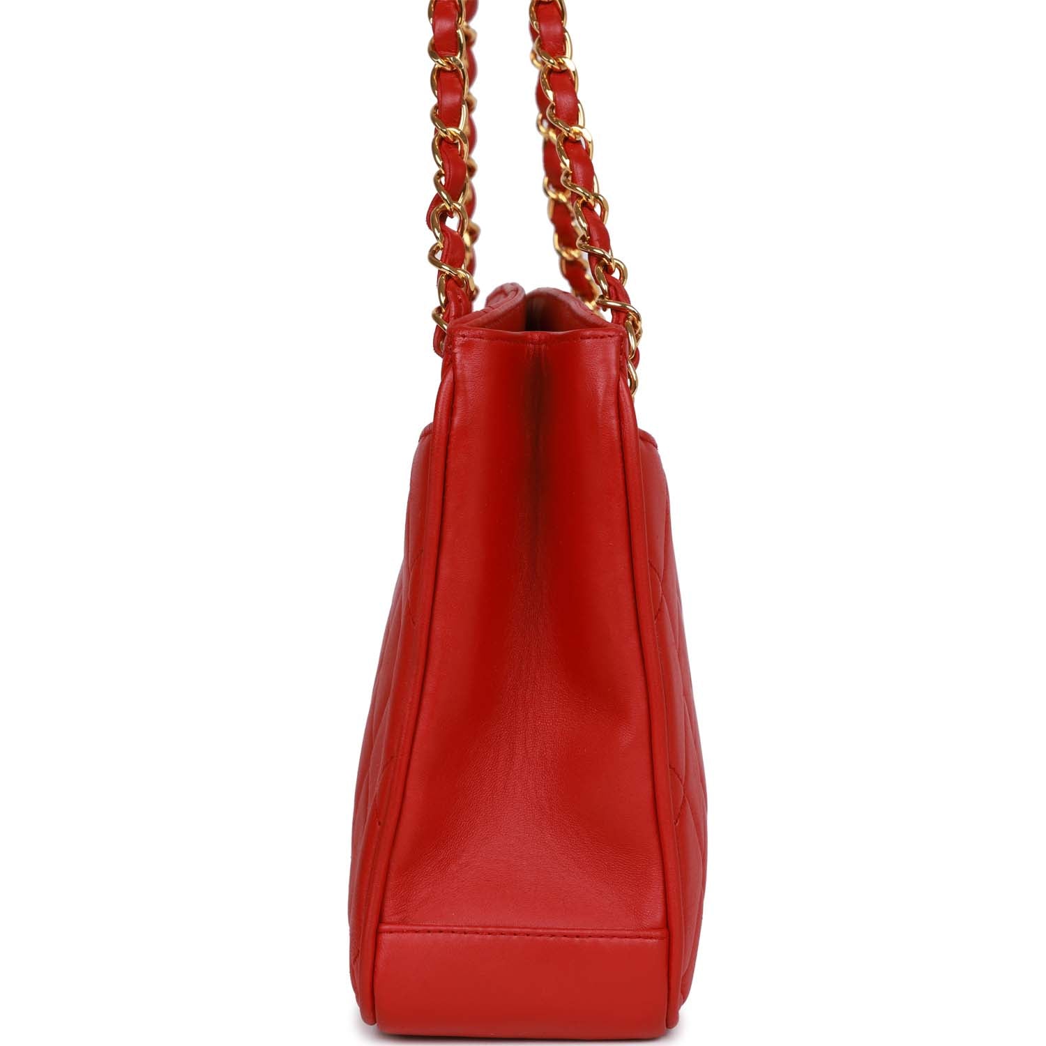 Vintage Chanel Mini Chain Tote Bag Red Lambskin Gold Hardware - Image 3