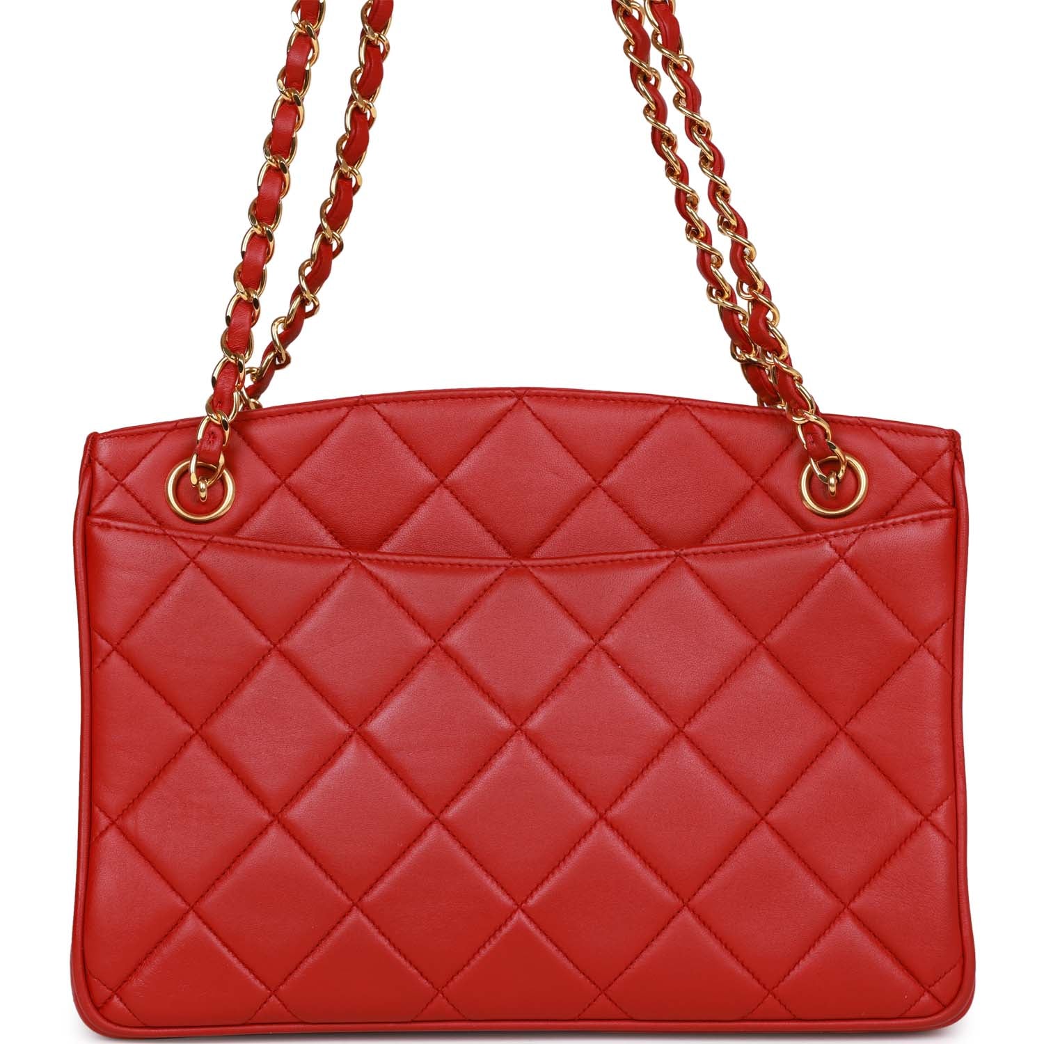 Vintage Chanel Mini Chain Tote Bag Red Lambskin Gold Hardware - Image 4
