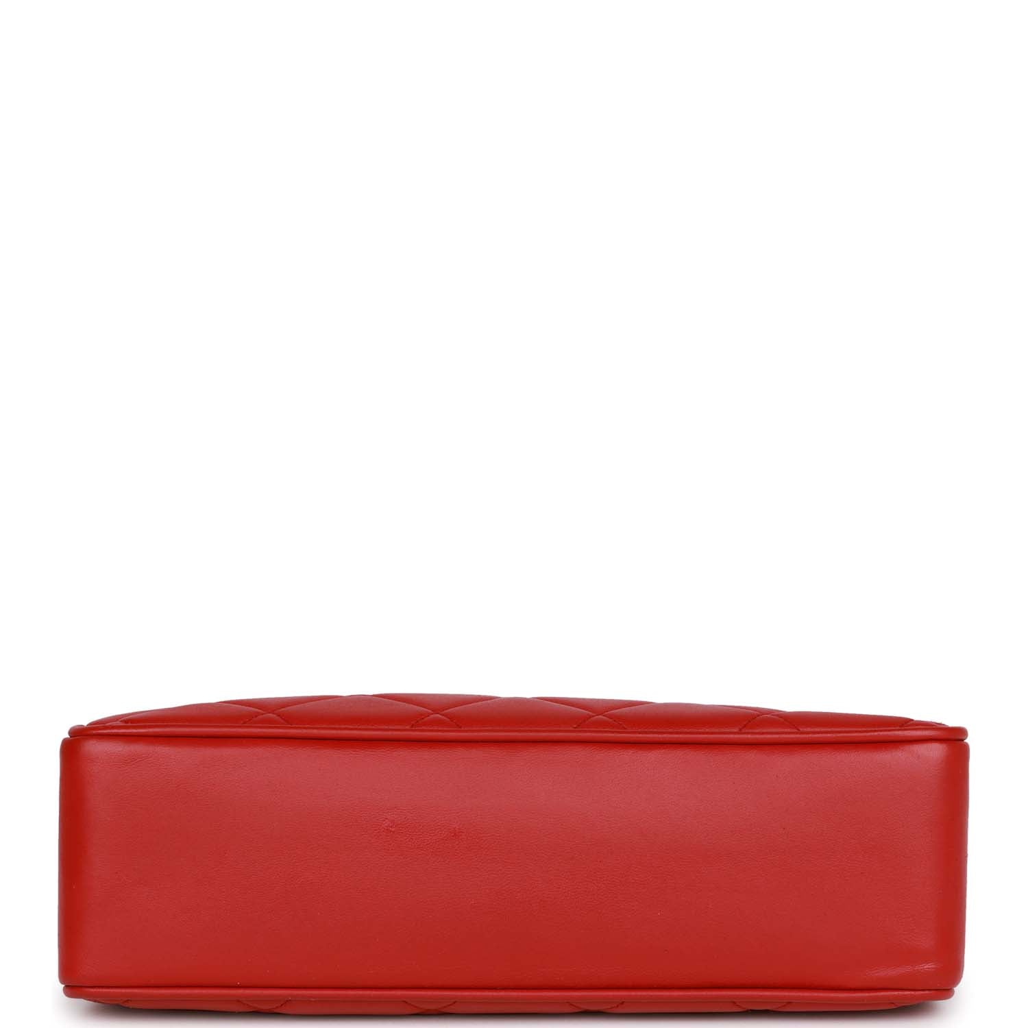 Vintage Chanel Mini Chain Tote Bag Red Lambskin Gold Hardware - Image 6