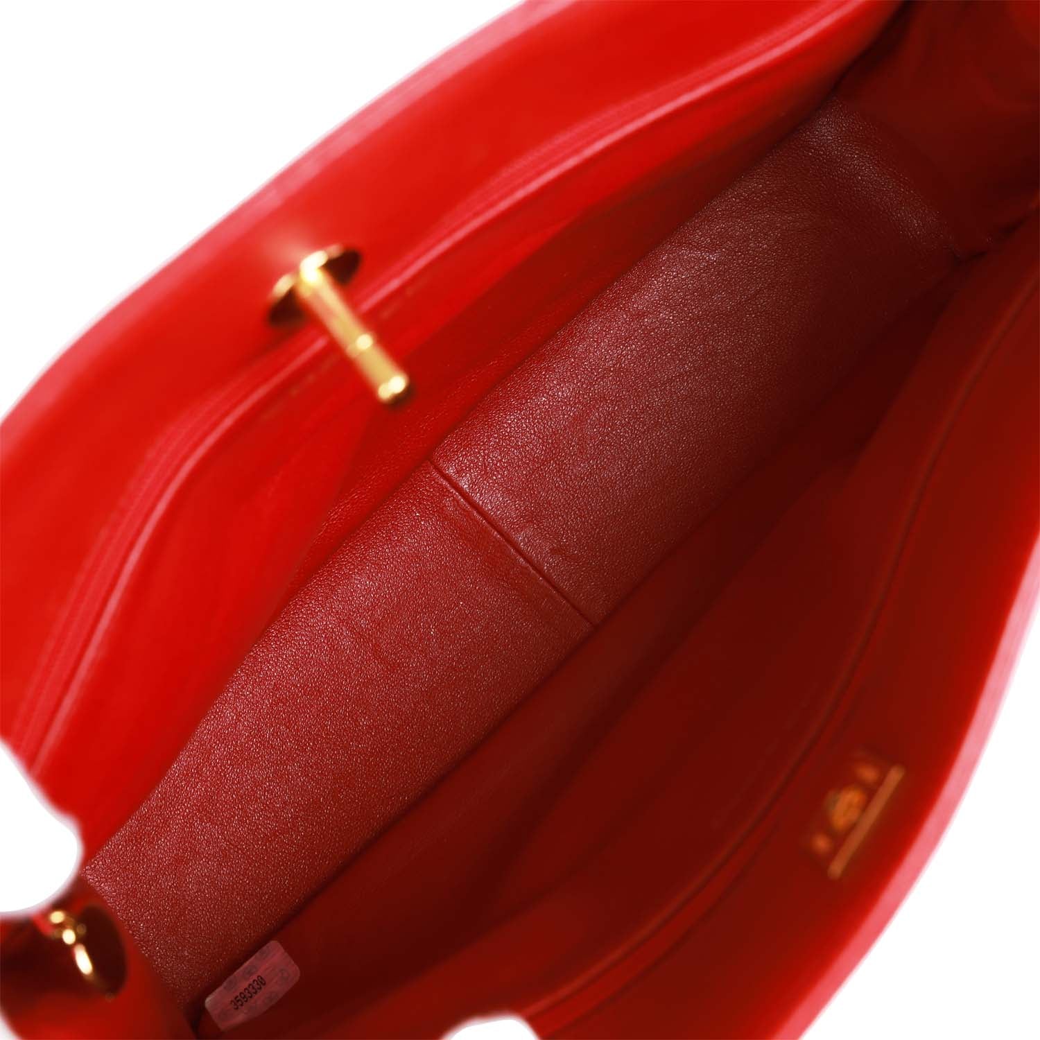 Vintage Chanel Mini Chain Tote Bag Red Lambskin Gold Hardware - Image 8