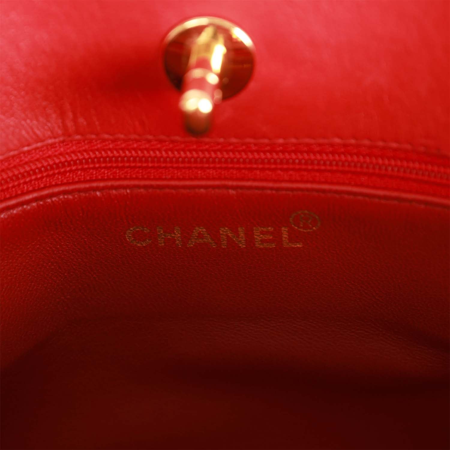 Vintage Chanel Mini Chain Tote Bag Red Lambskin Gold Hardware - Image 9