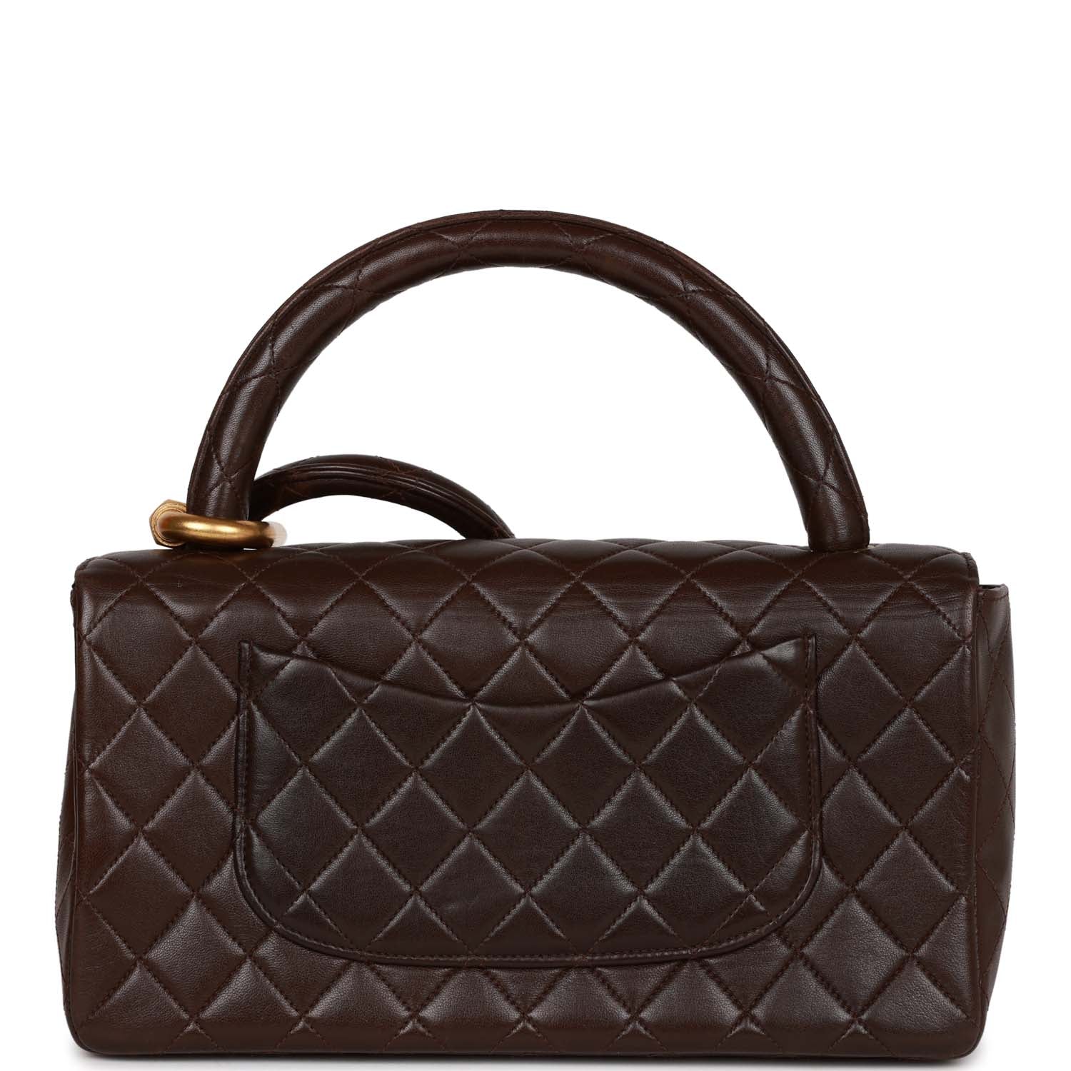 Vintage Chanel Kelly Parent and Child Flap Bag Set Brown Lambskin Gold Hardware - Image 4