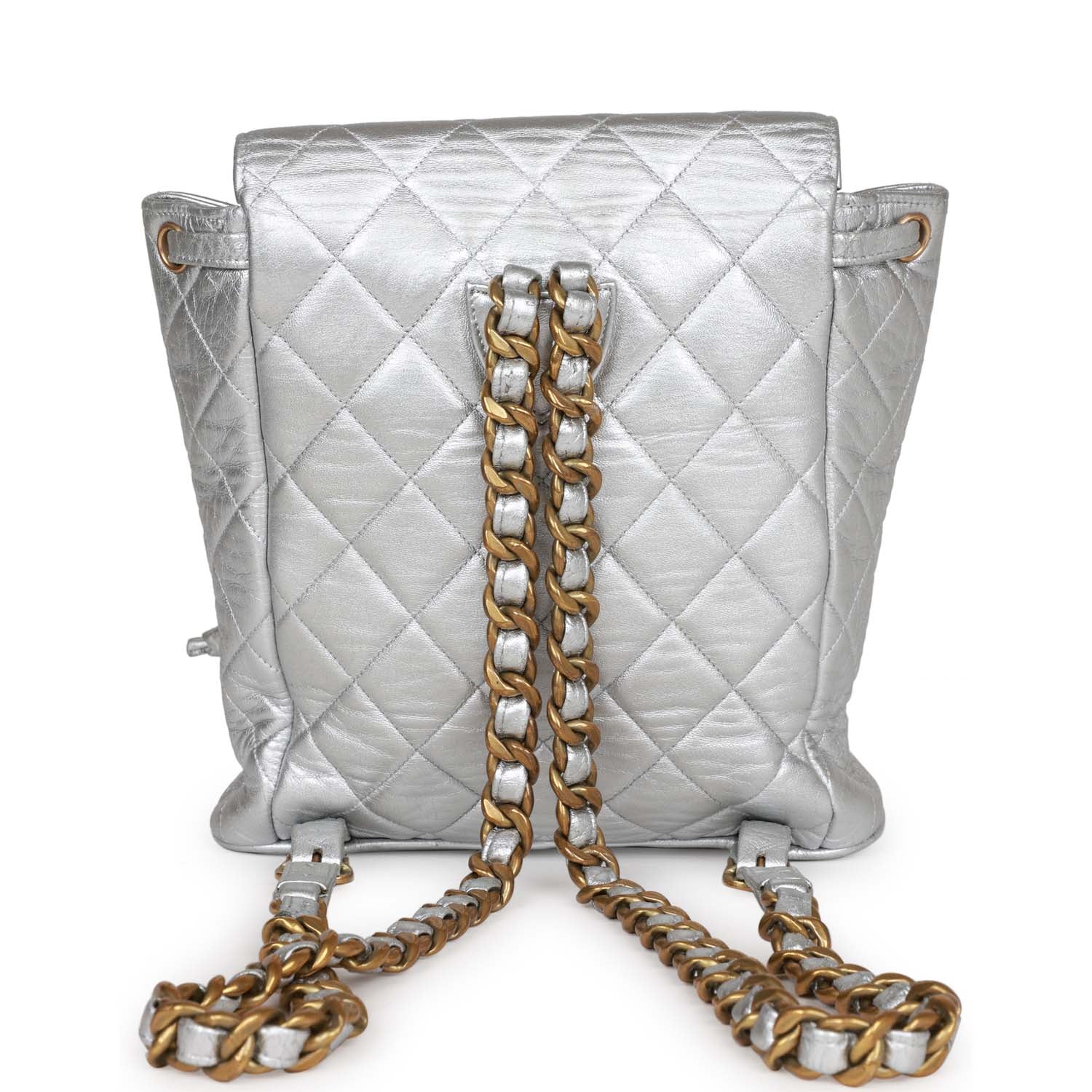 Vintage Chanel Duma Backpack Silver Metallic Lambskin Gold Hardware - Image 4
