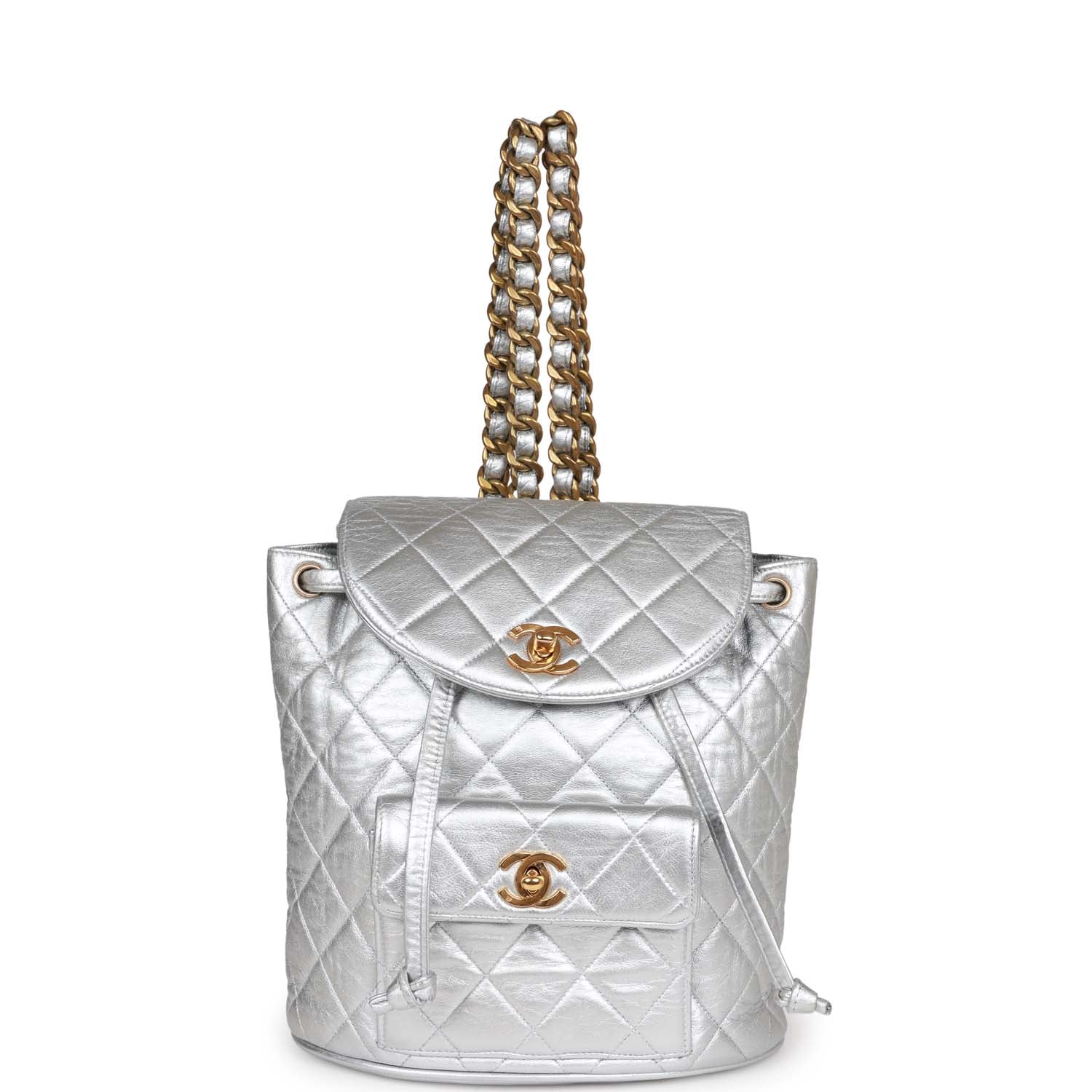 Vintage Chanel Duma Backpack Silver Metallic Lambskin Gold Hardware - Image 7