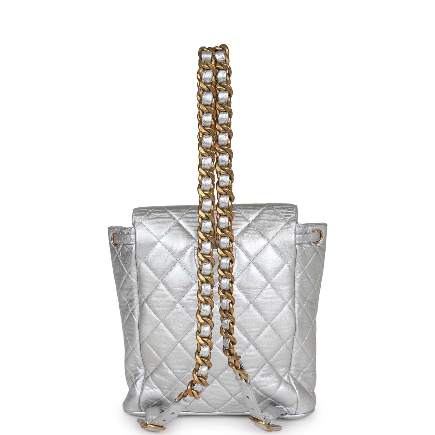 Vintage Chanel Duma Backpack Silver Metallic Lambskin Gold Hardware - Image 9