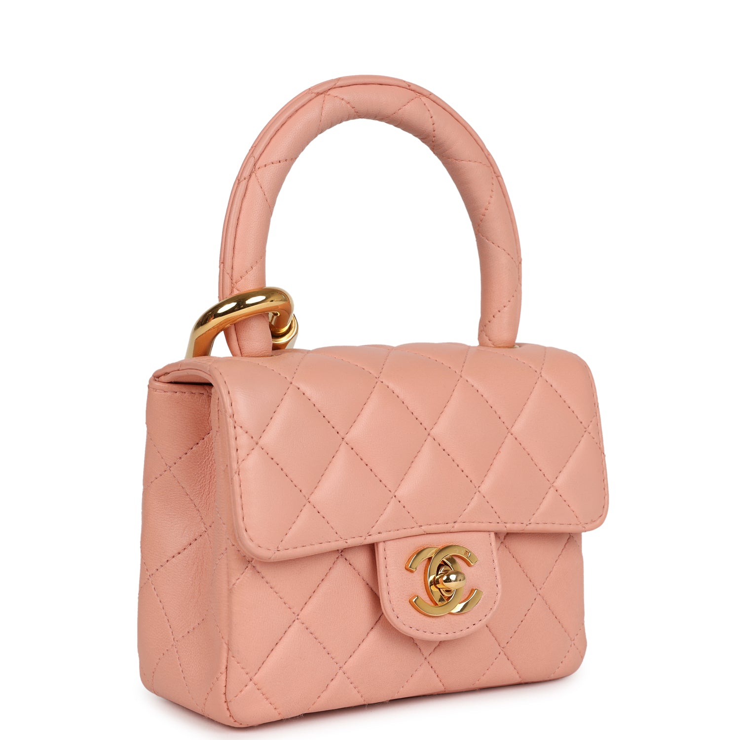 Vintage Chanel Kelly Parent and Child Flap Bag Set Pink Lambskin Gold Hardware - Image 7