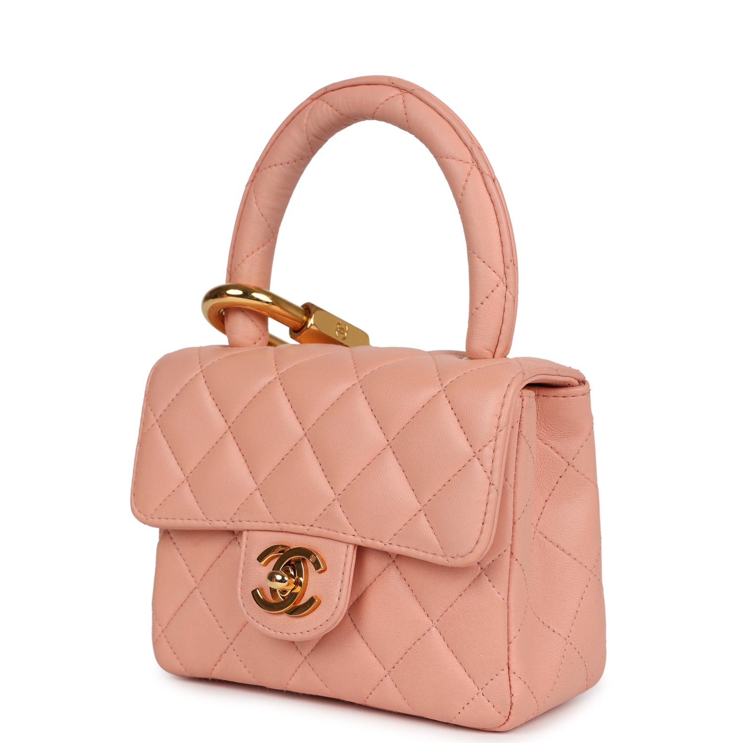Vintage Chanel Kelly Parent and Child Flap Bag Set Pink Lambskin Gold Hardware - Image 8